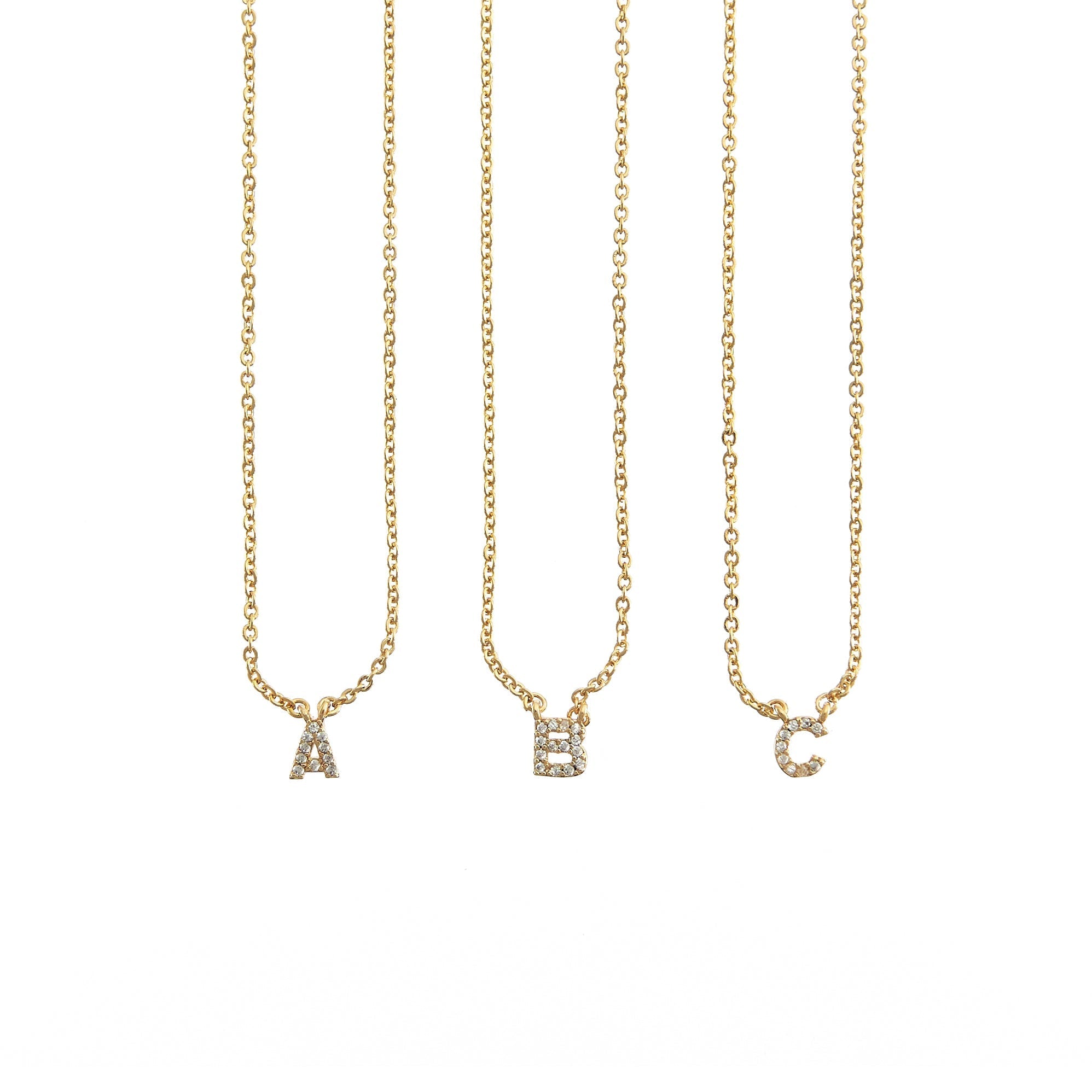 18K Gold Dainty Shiny Initial Necklace - Set of 16