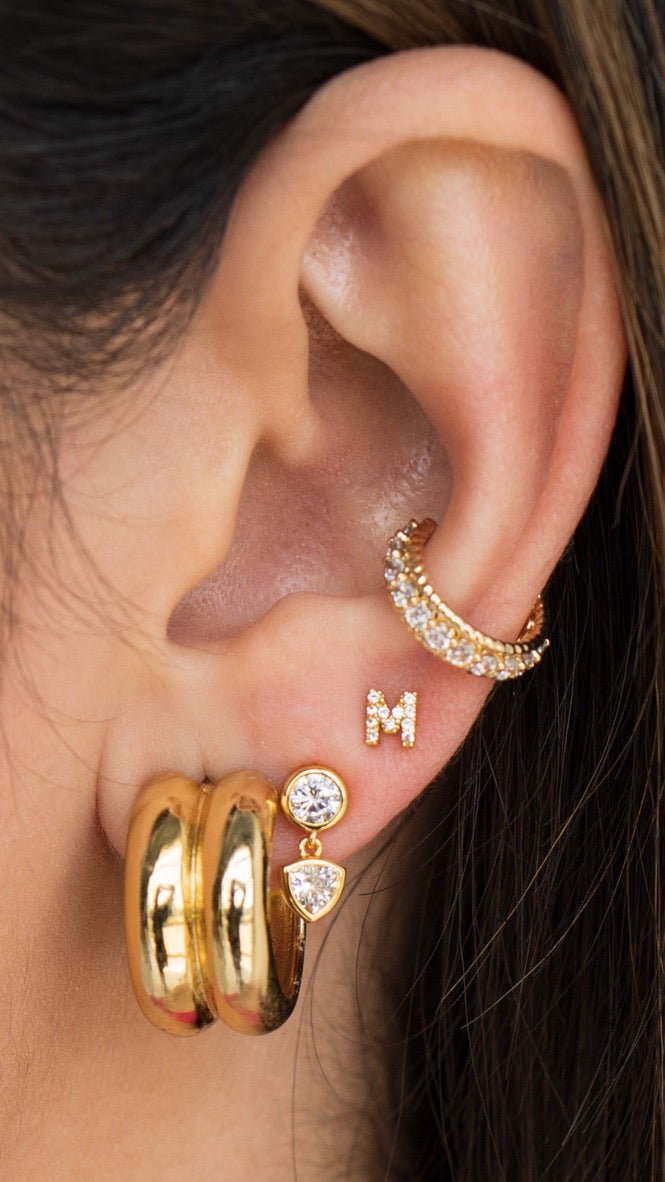 18K Gold Shiny Initial Studs - Set of 16