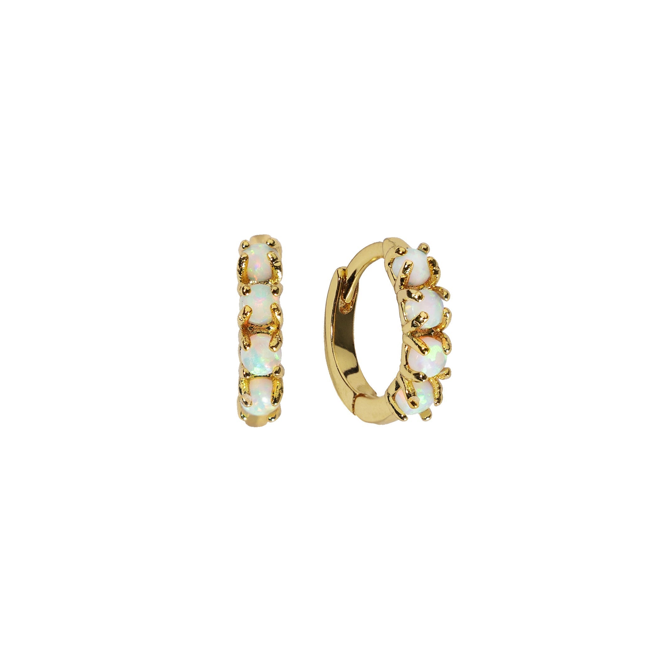 18K Gold Opal Huggies