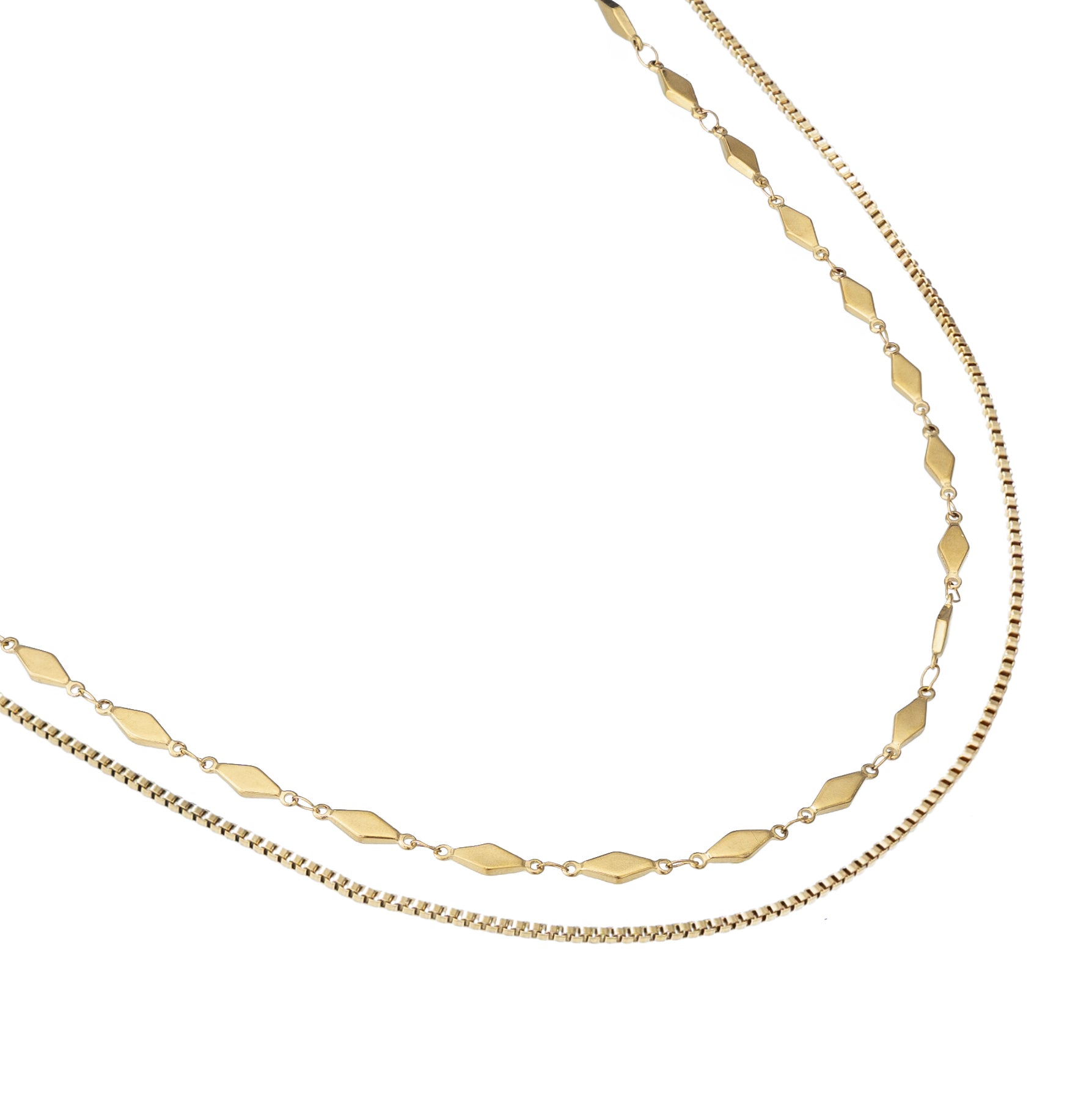 Waterproof Gold Box Chain Layered Necklace