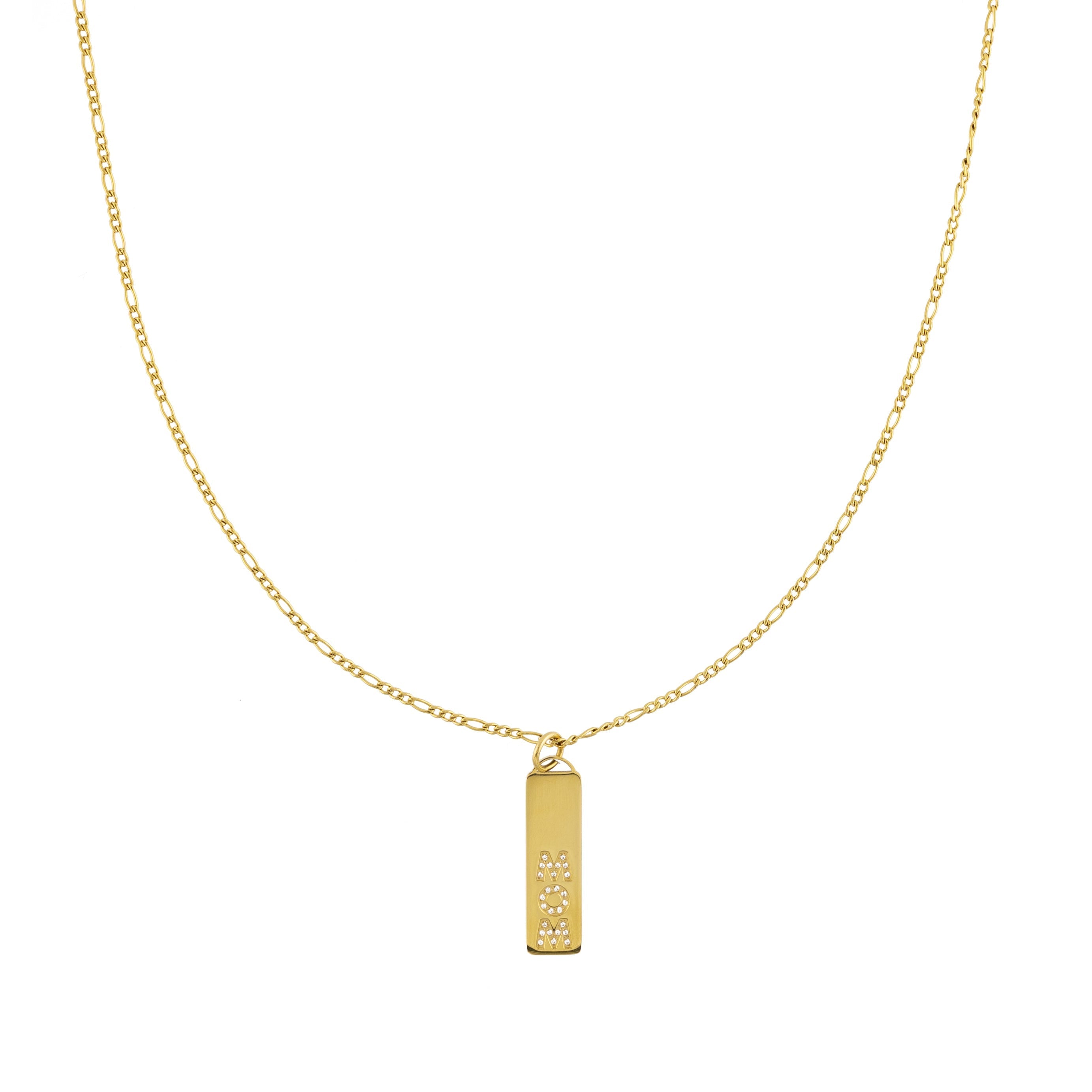 Waterproof Gold Diamond Mom Bar Necklace