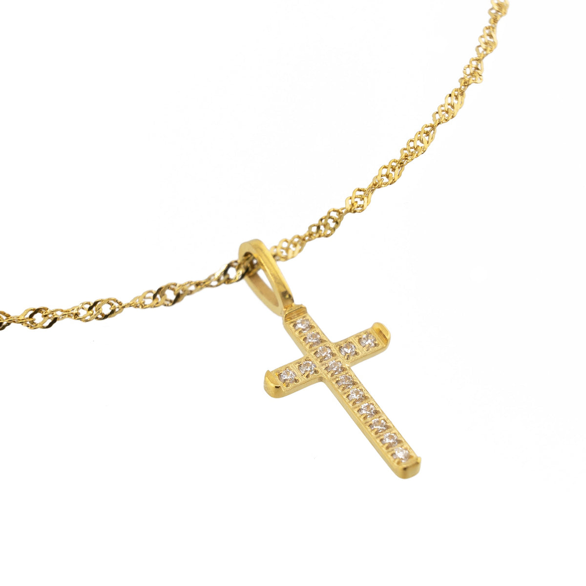 Waterproof Gold Tennis Cross Pendant Necklace