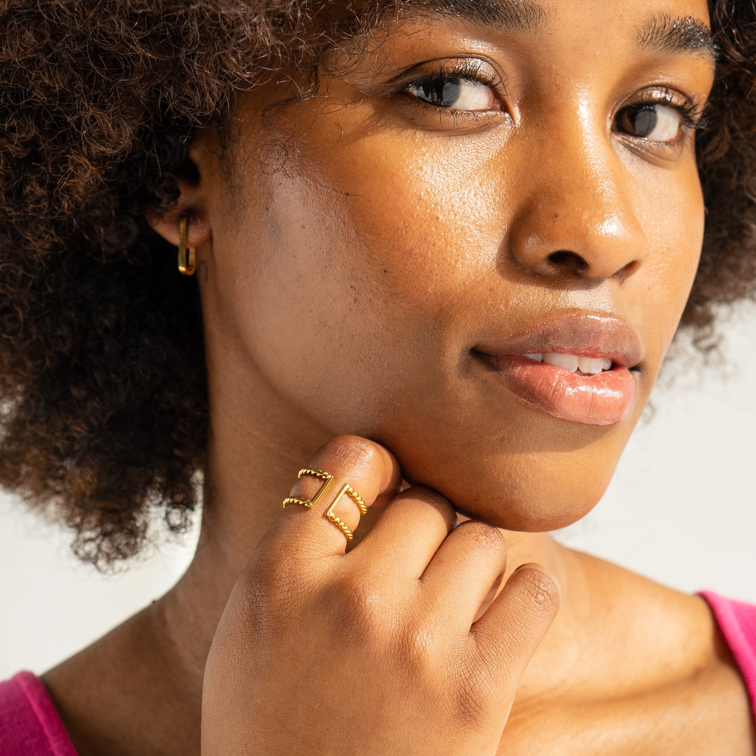 Waterproof Gold Twisted Double Ring