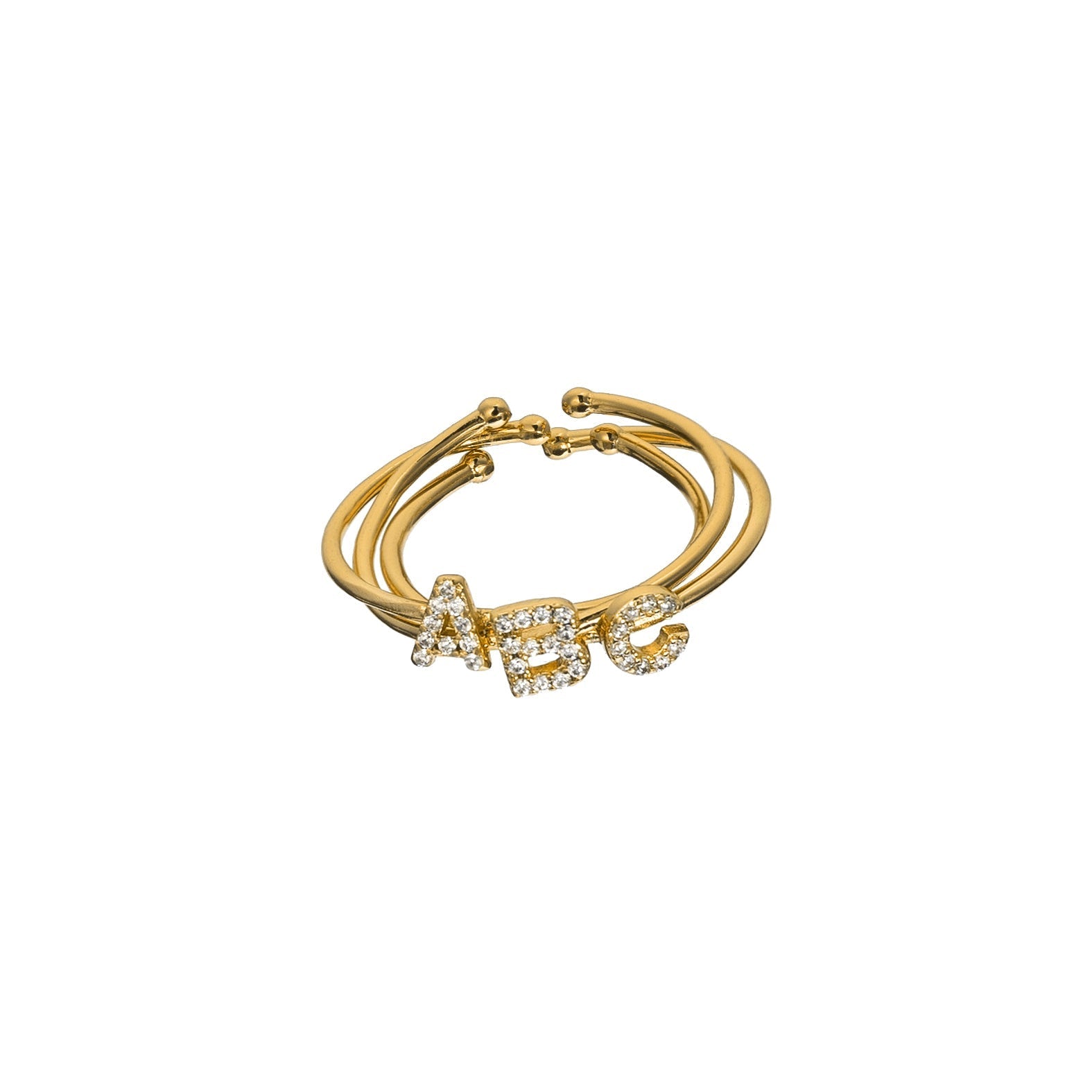 18K Gold Shiny Adjustable Initial Ring