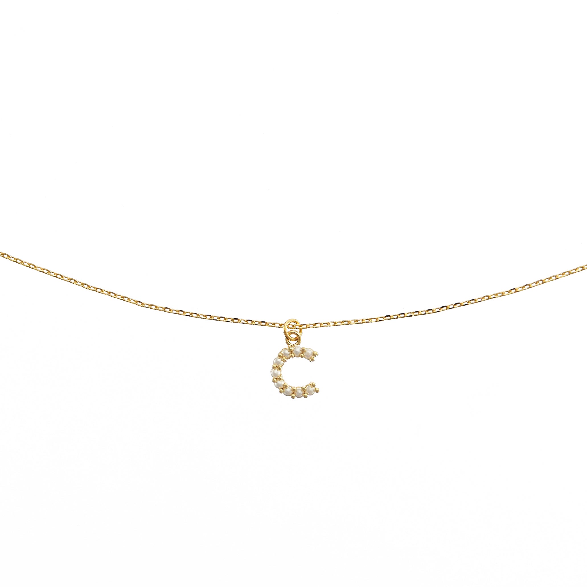 18K Gold Dainty Pearl Initial Pendant Necklace