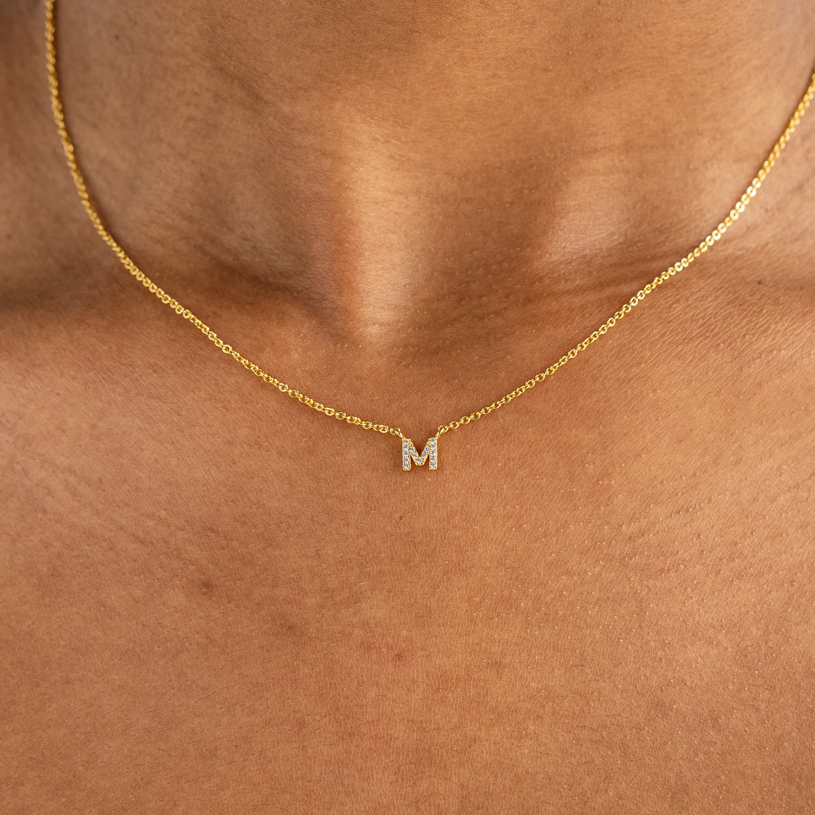 18K Gold Dainty Shiny Initial Necklace - Set of 16
