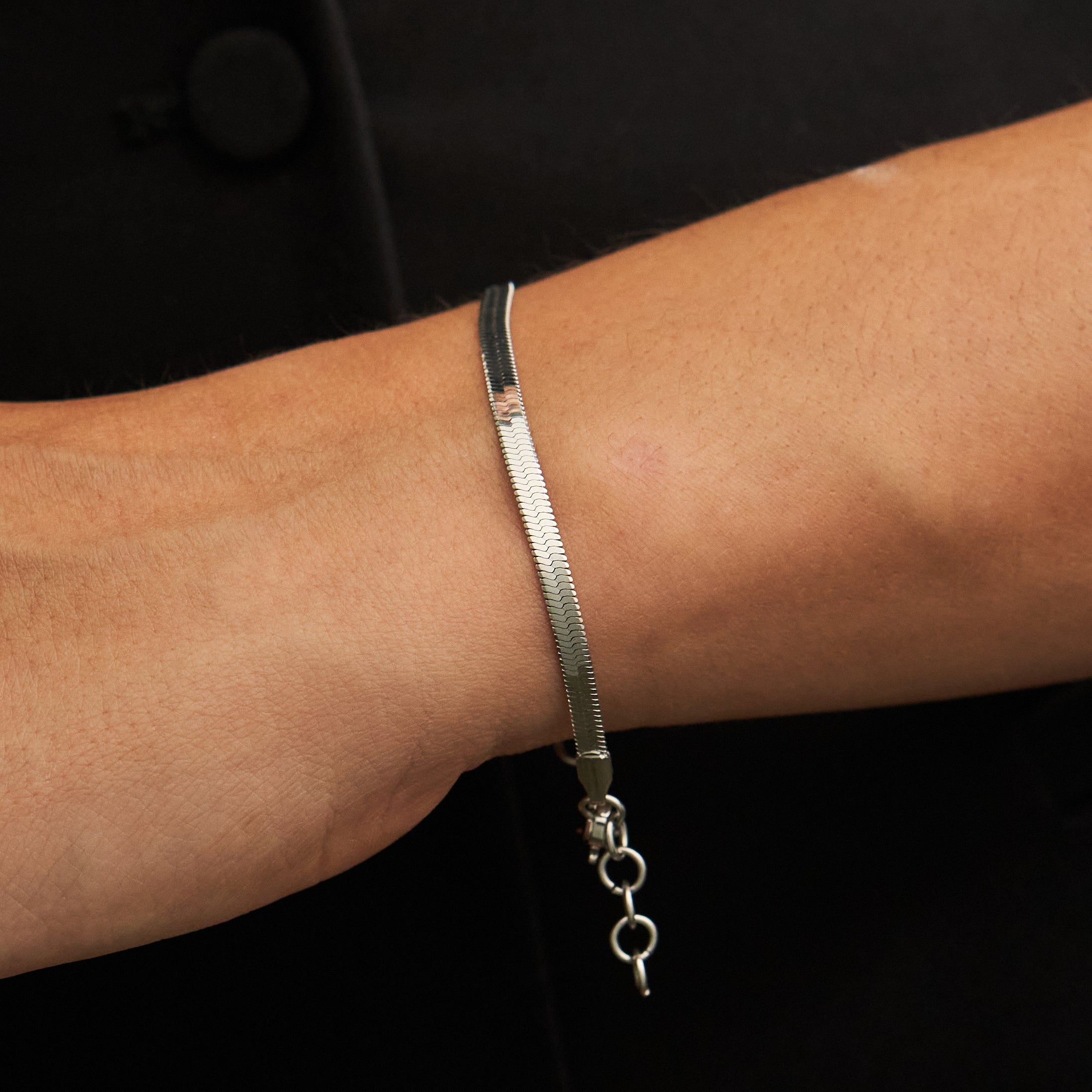 Waterproof Silver Dainty Herringbone Bracelet