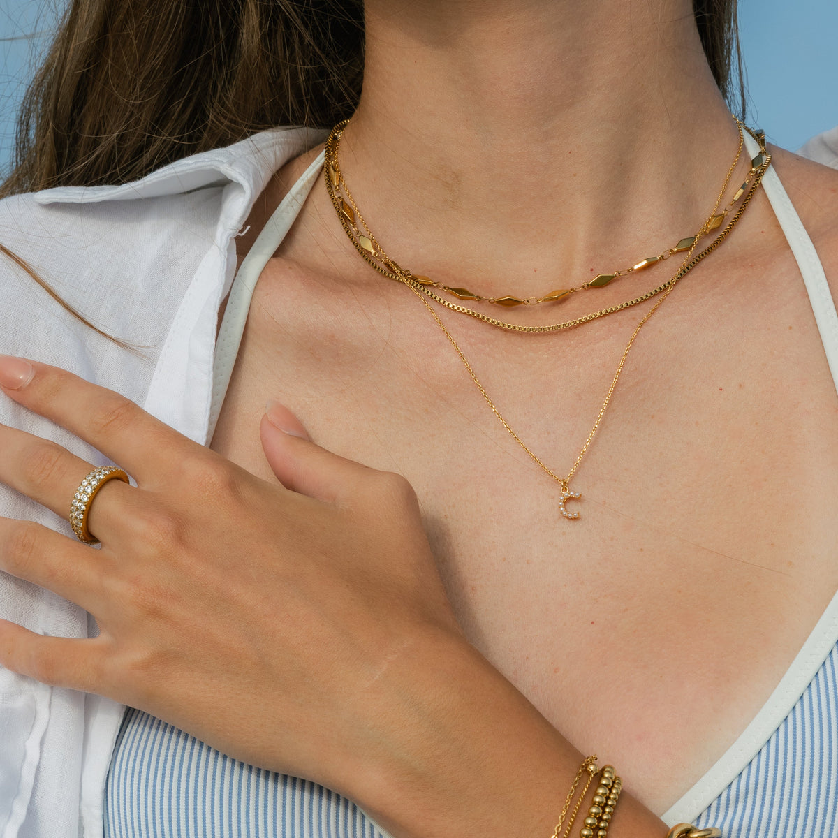 18K Gold Dainty Pearl Initial Pendant Necklace
