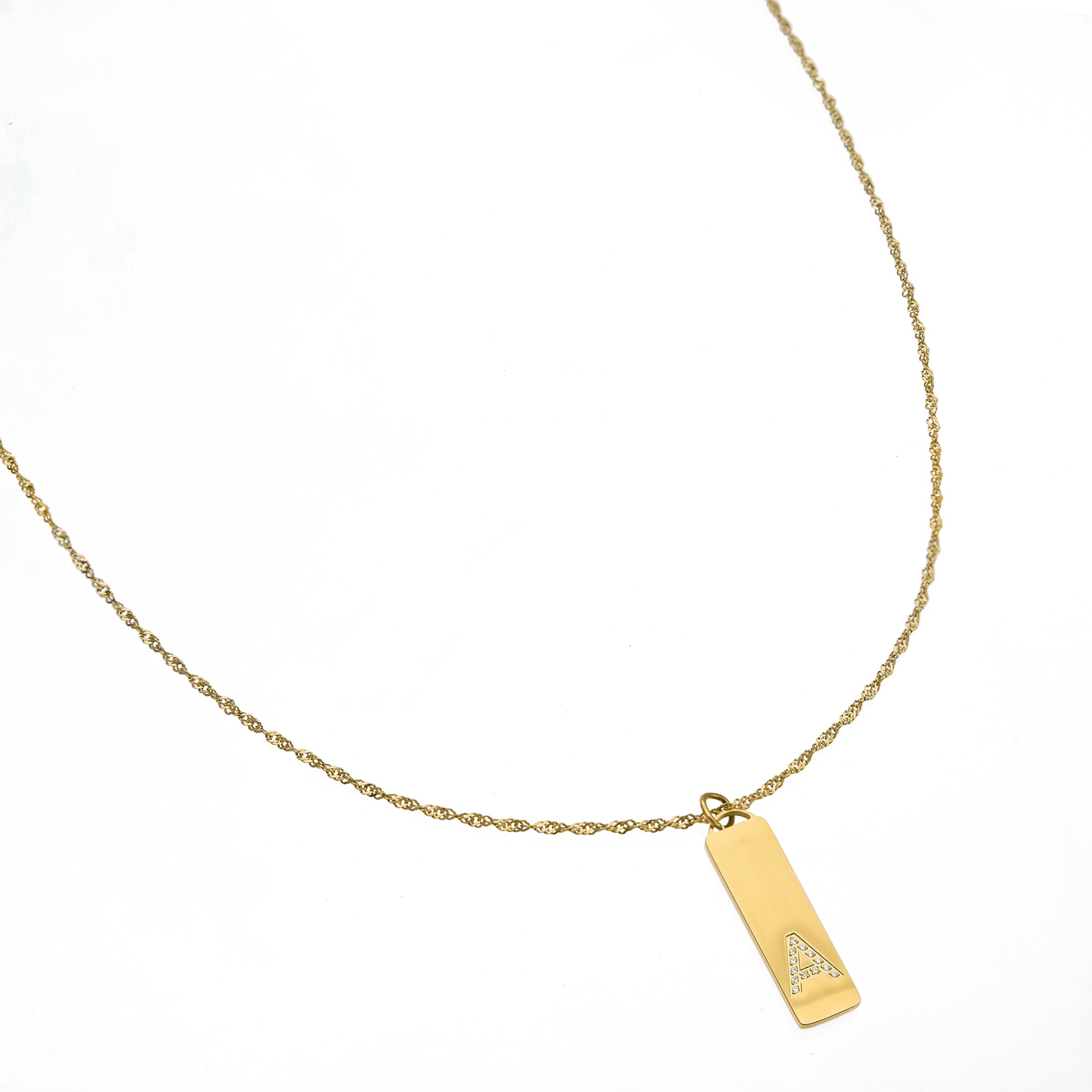 Waterproof Gold Initial Bar Pendant Necklace