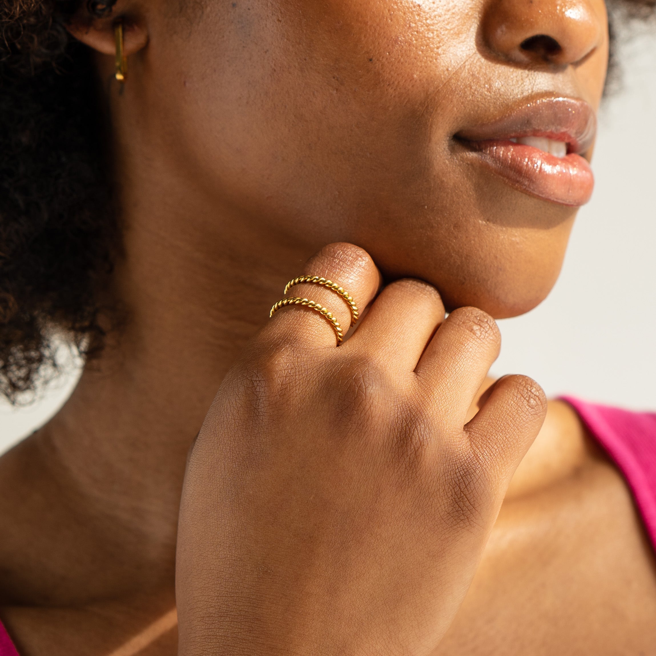 Waterproof Gold Twisted Double Ring