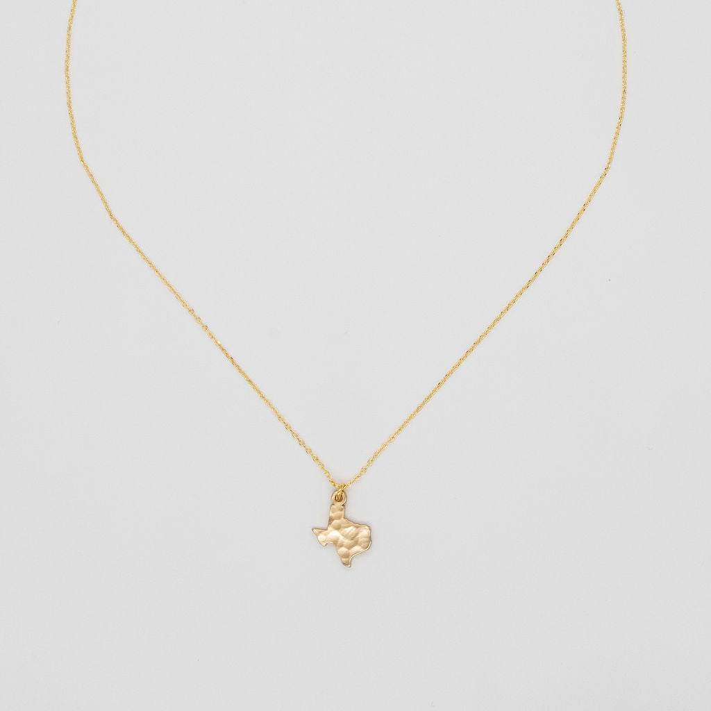 24K Gold Hammered Texas Pendant Necklace