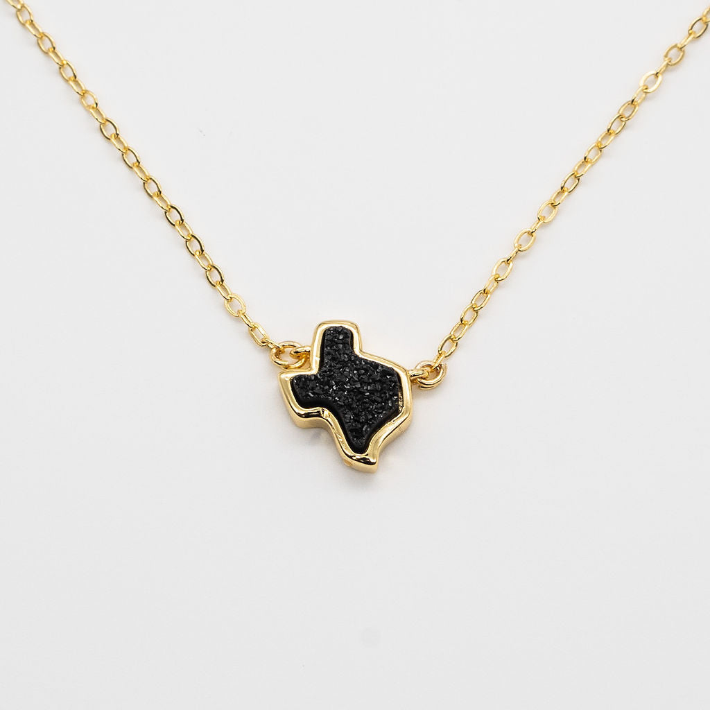 18K Gold Texas Druzy Necklace in Black