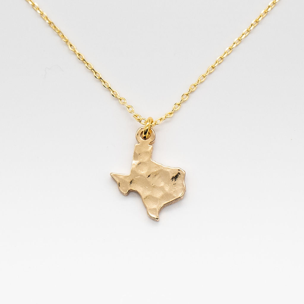 24K Gold Hammered Texas Pendant Necklace