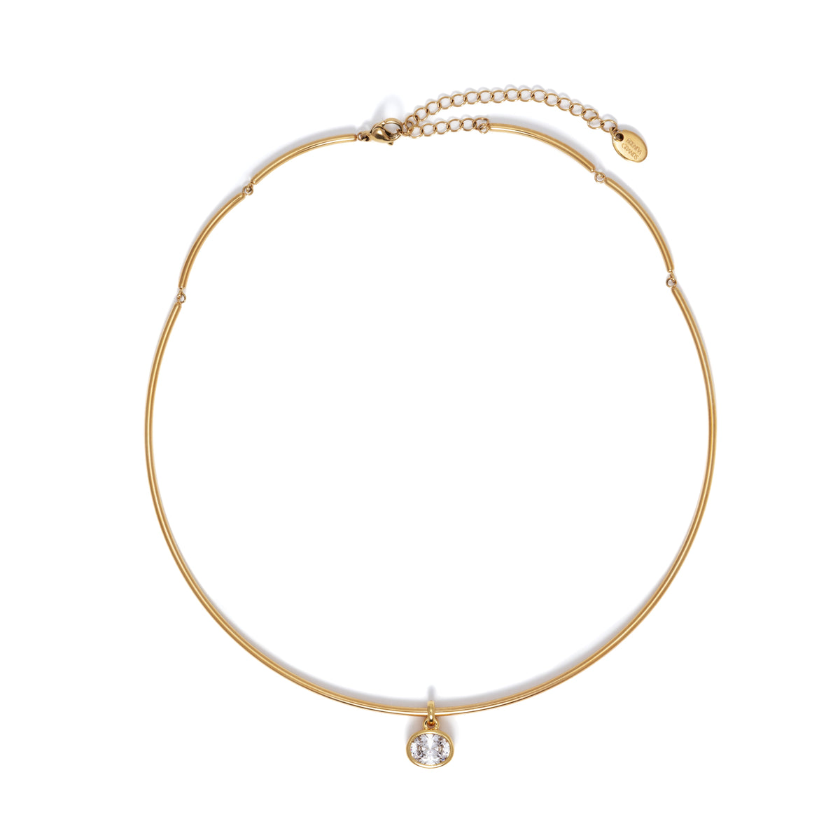 18K Gold Oval Crystal Collar Necklace