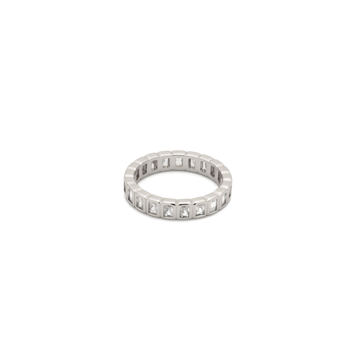 Silver Tennis Emerald Cut Ring