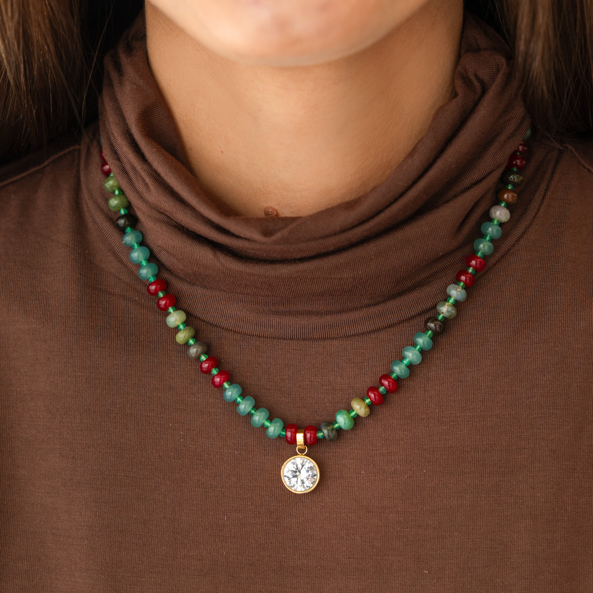 Forest Berry Gemstone Necklace - wine green