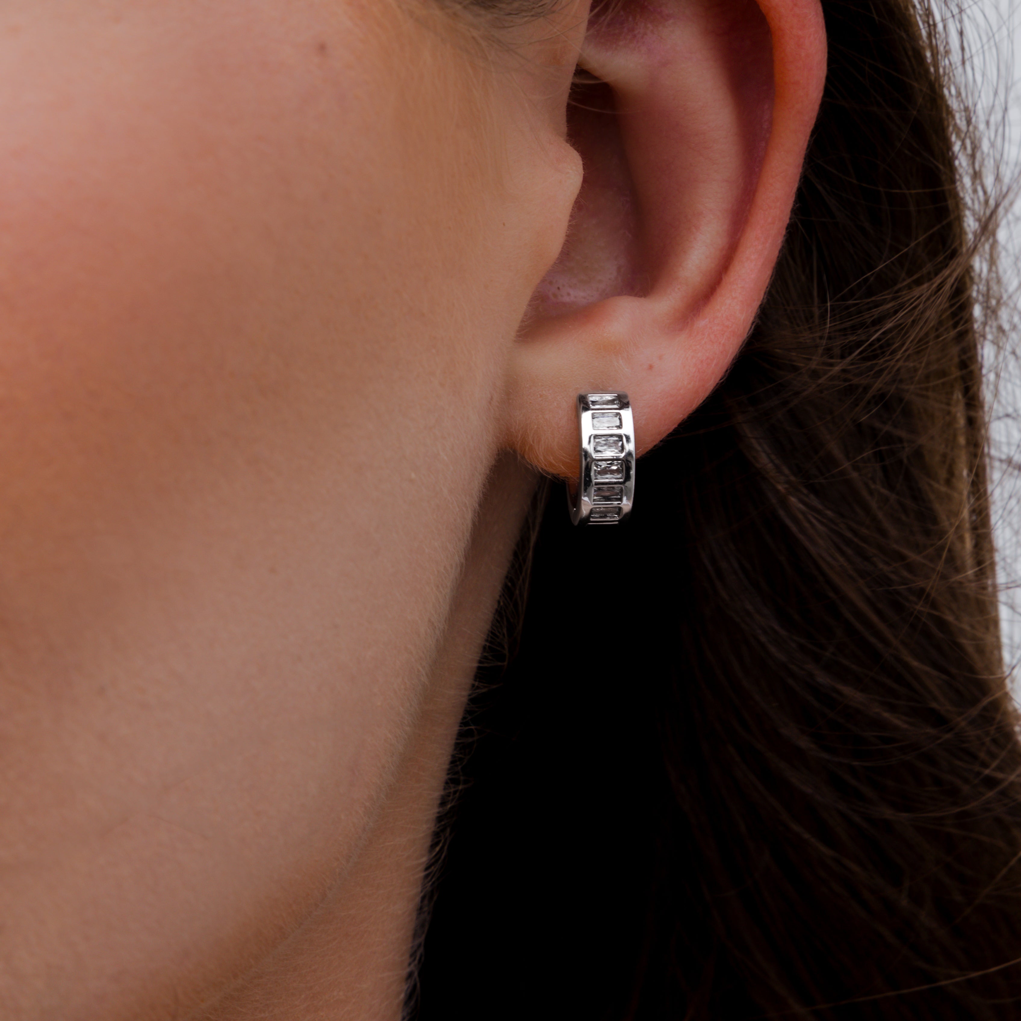Silver Baguette Huggie Earrings