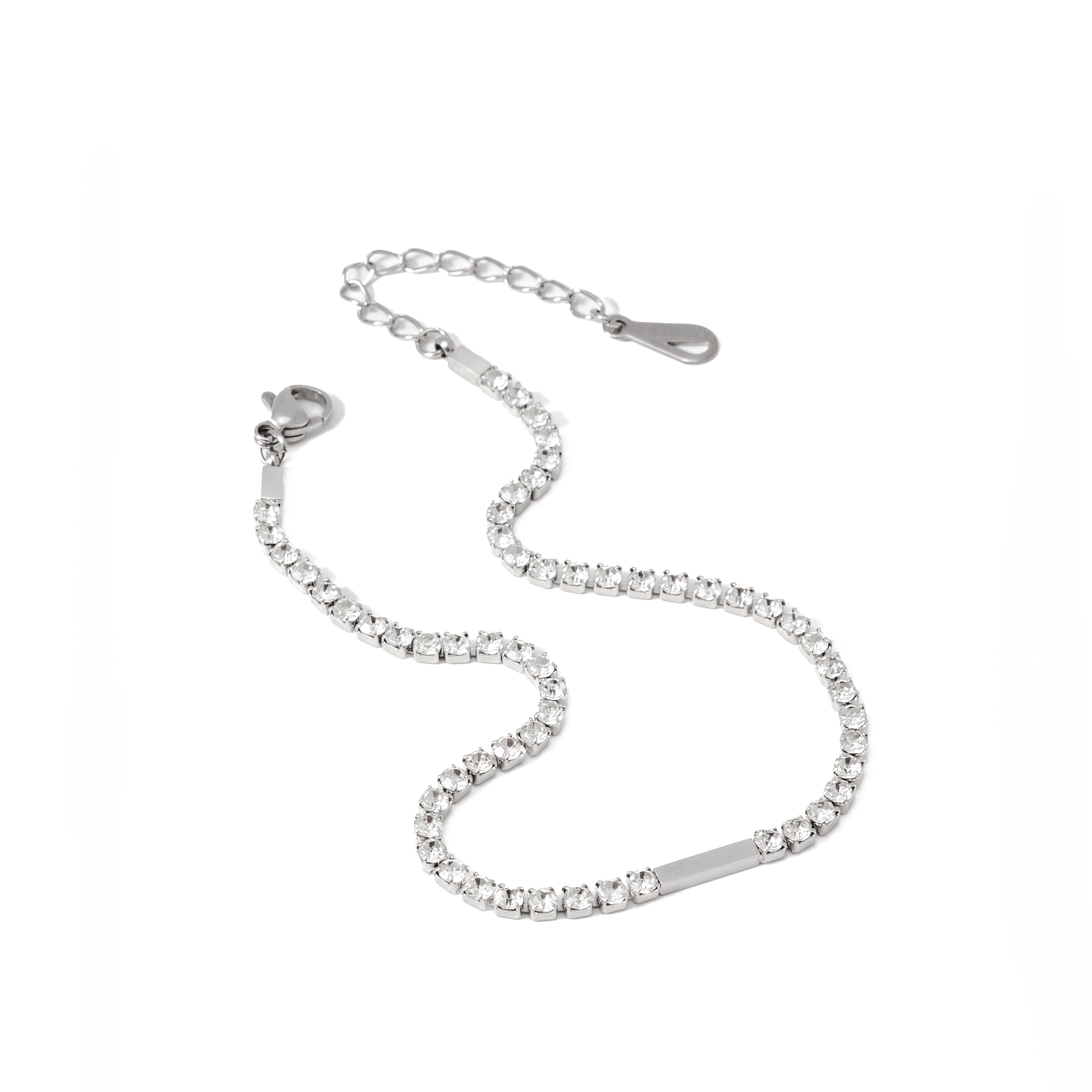 Waterproof Silver Diamond Tennis Anklet