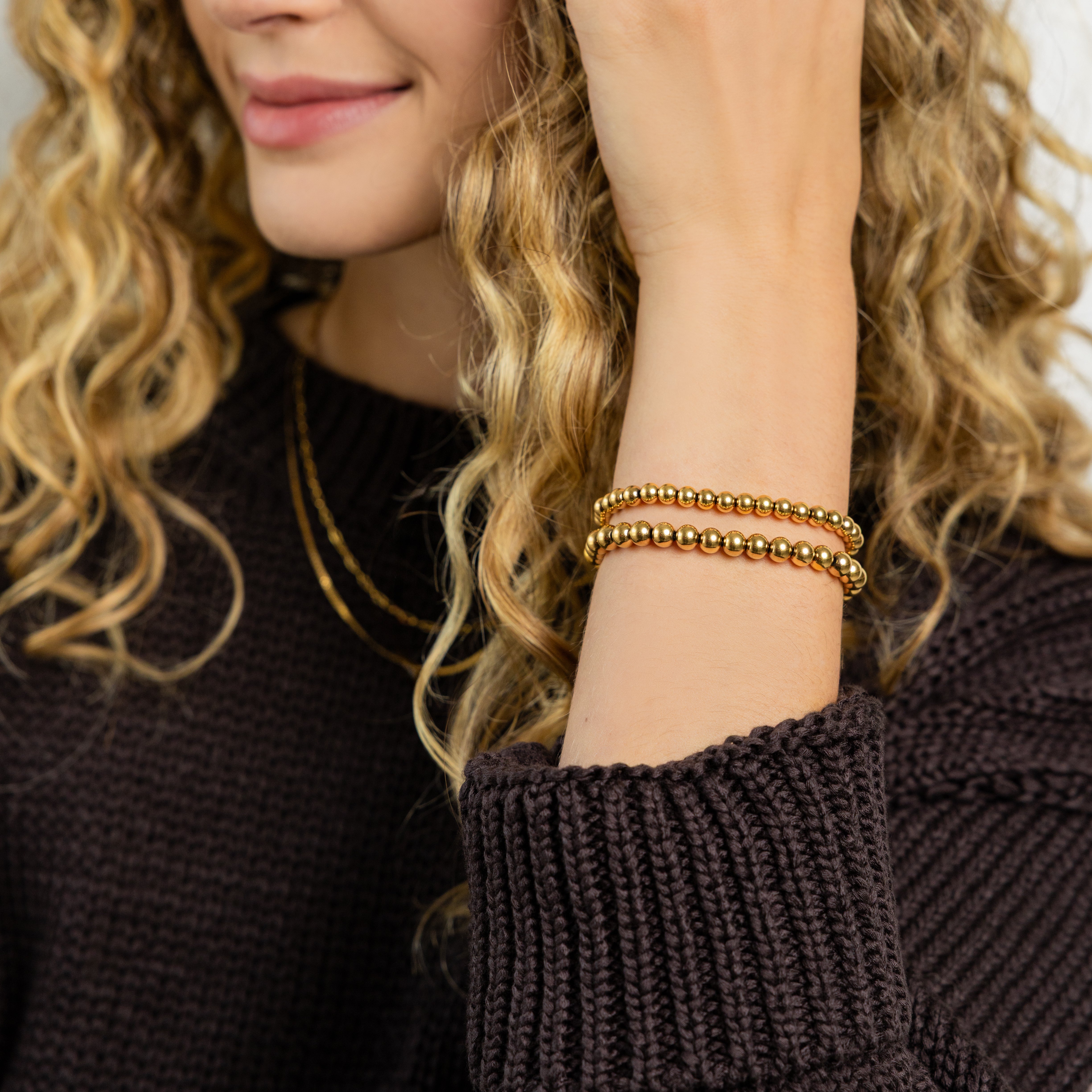 Waterproof Chunky Gold Beaded Bracelet Set