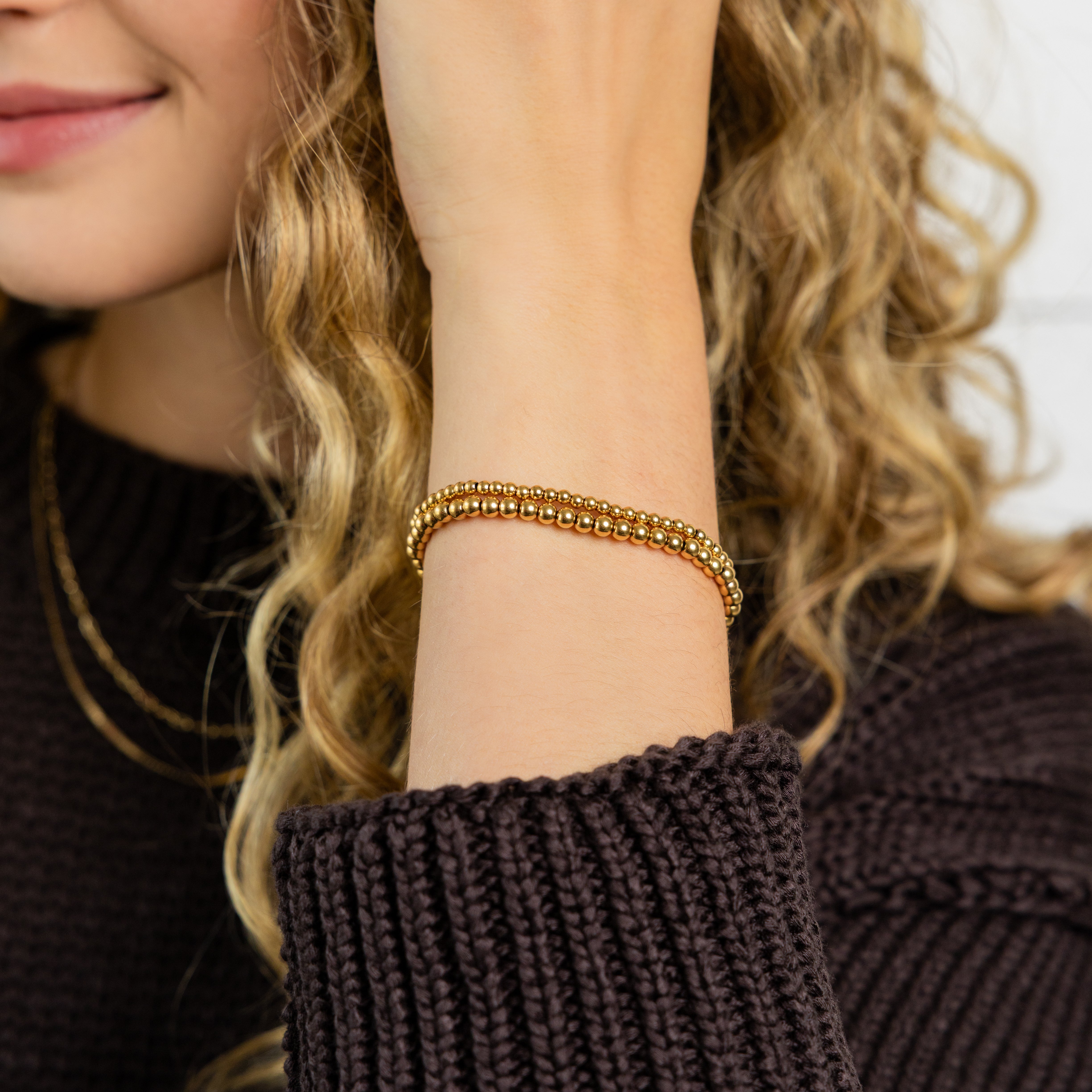 Waterproof Dainty Gold Double Beaded Bracelet Set