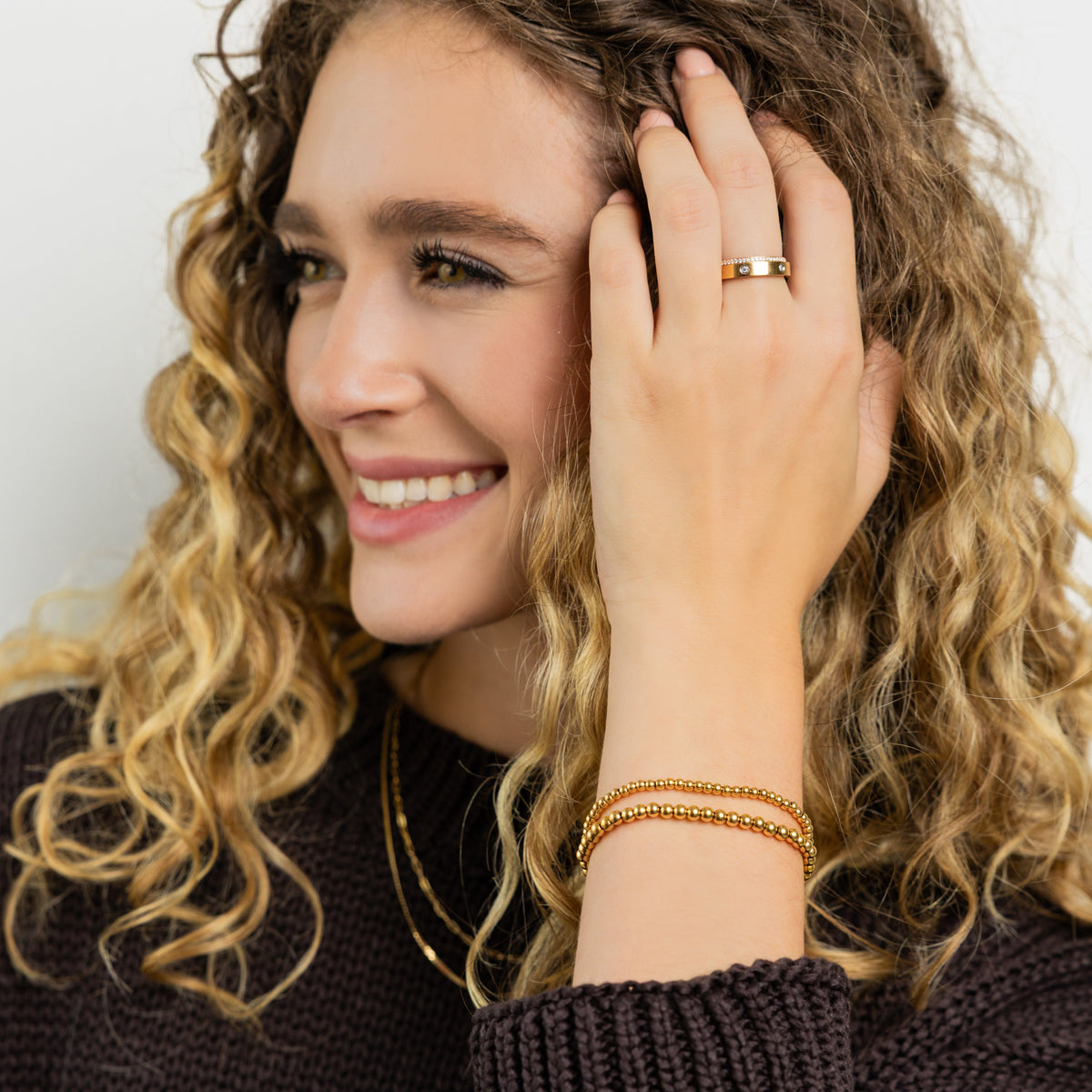 Waterproof Dainty Gold Double Beaded Bracelet Set
