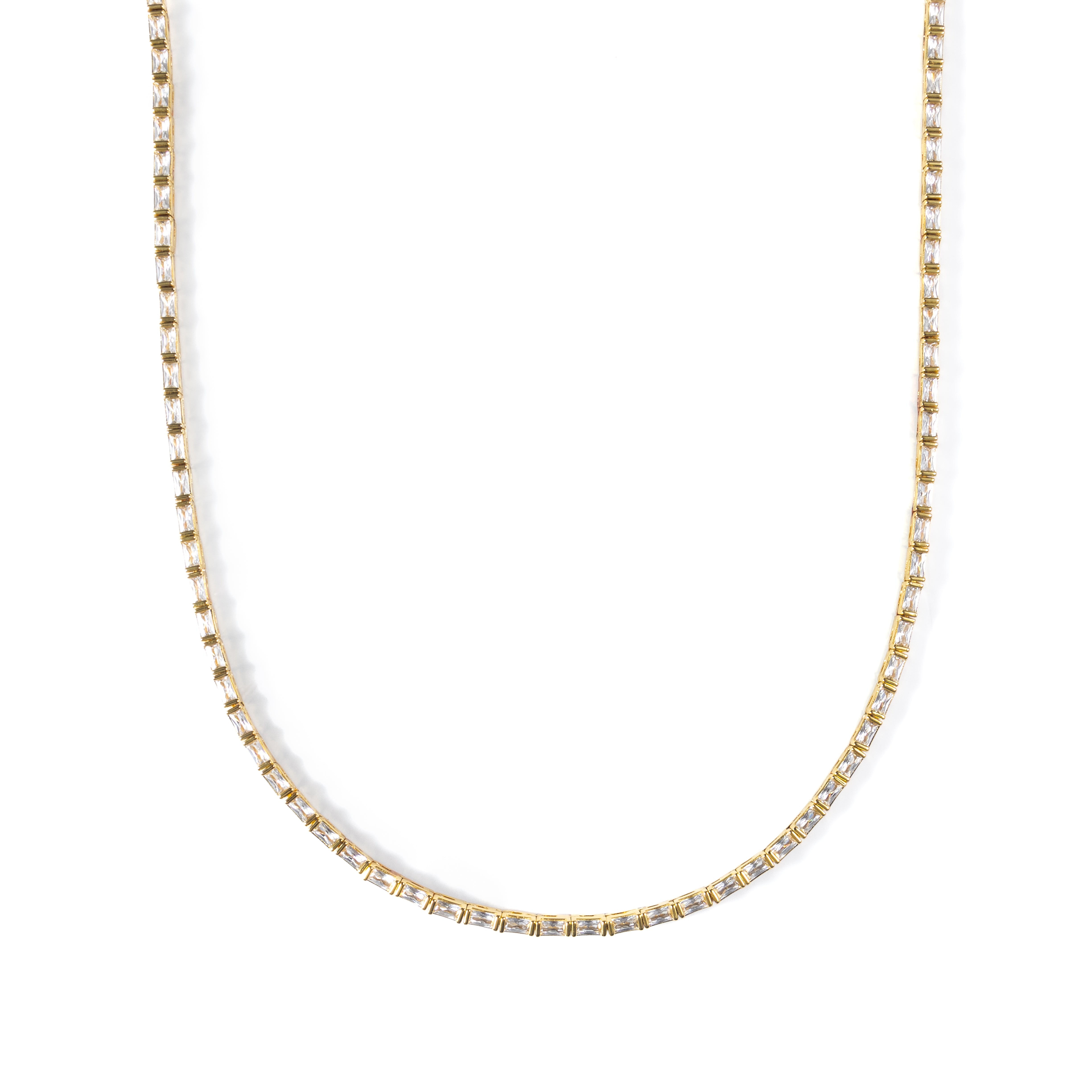 18K Gold Baguette Tennis Necklace