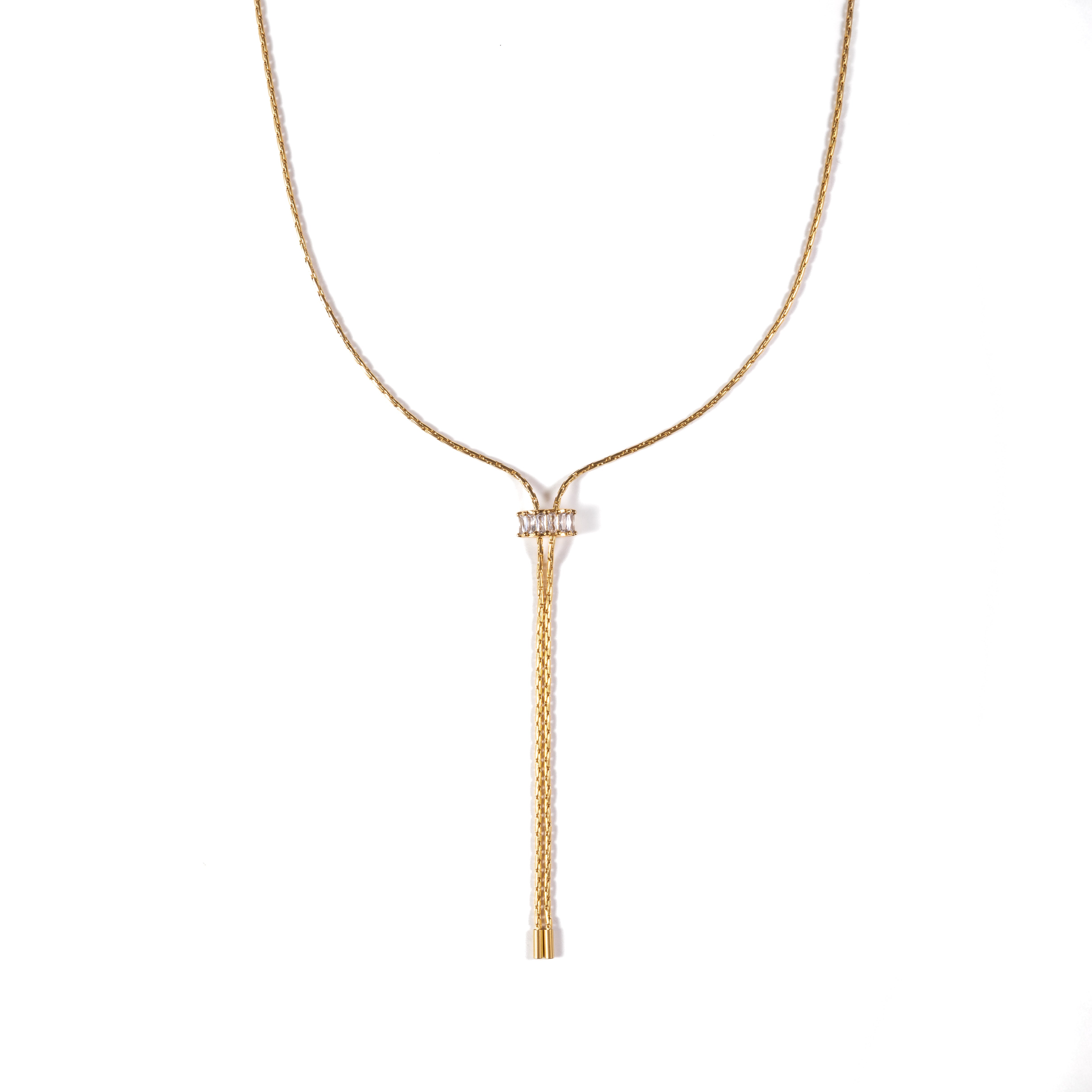 18K Gold Baguette Lariat Necklace