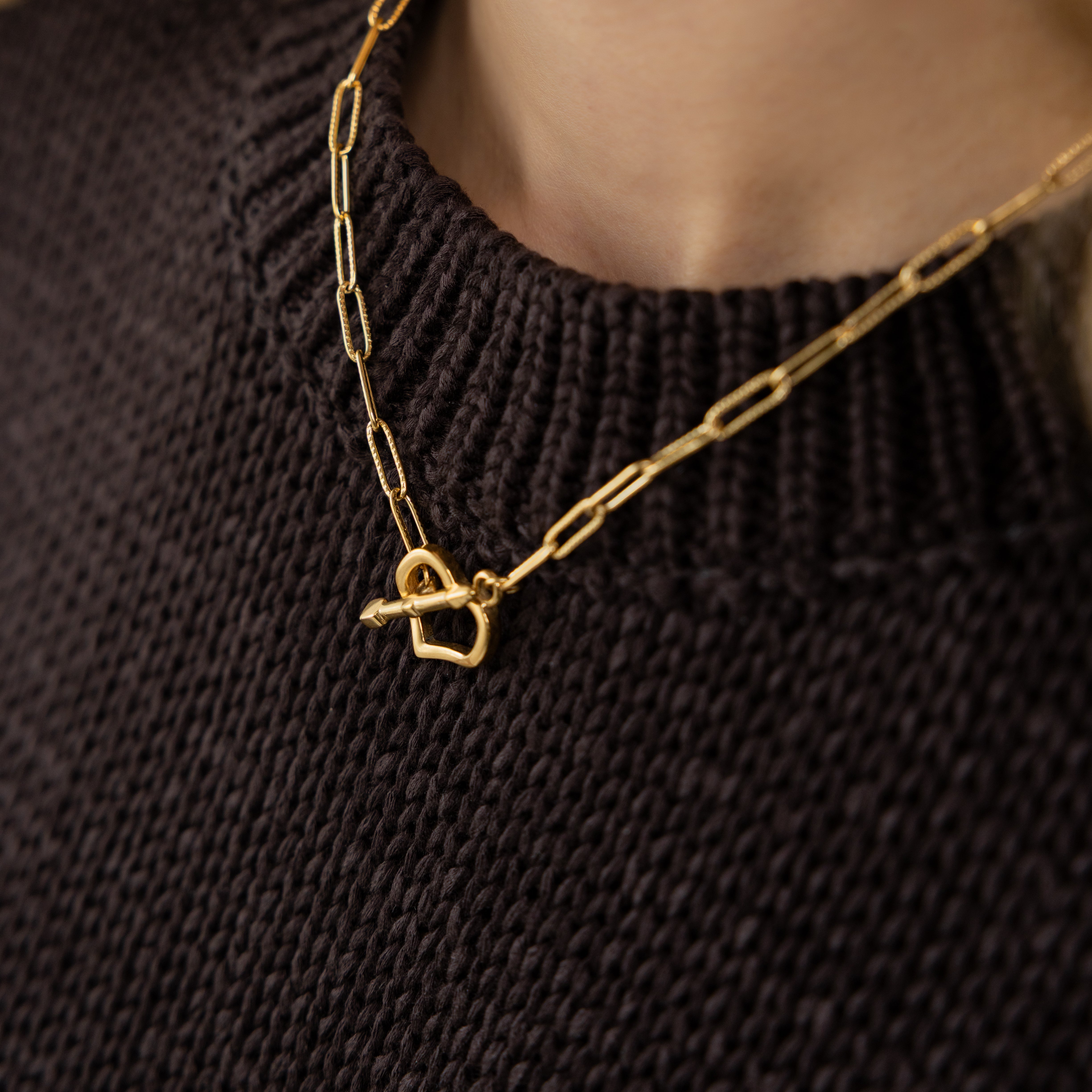 Waterproof Gold Heart Toggle Necklace