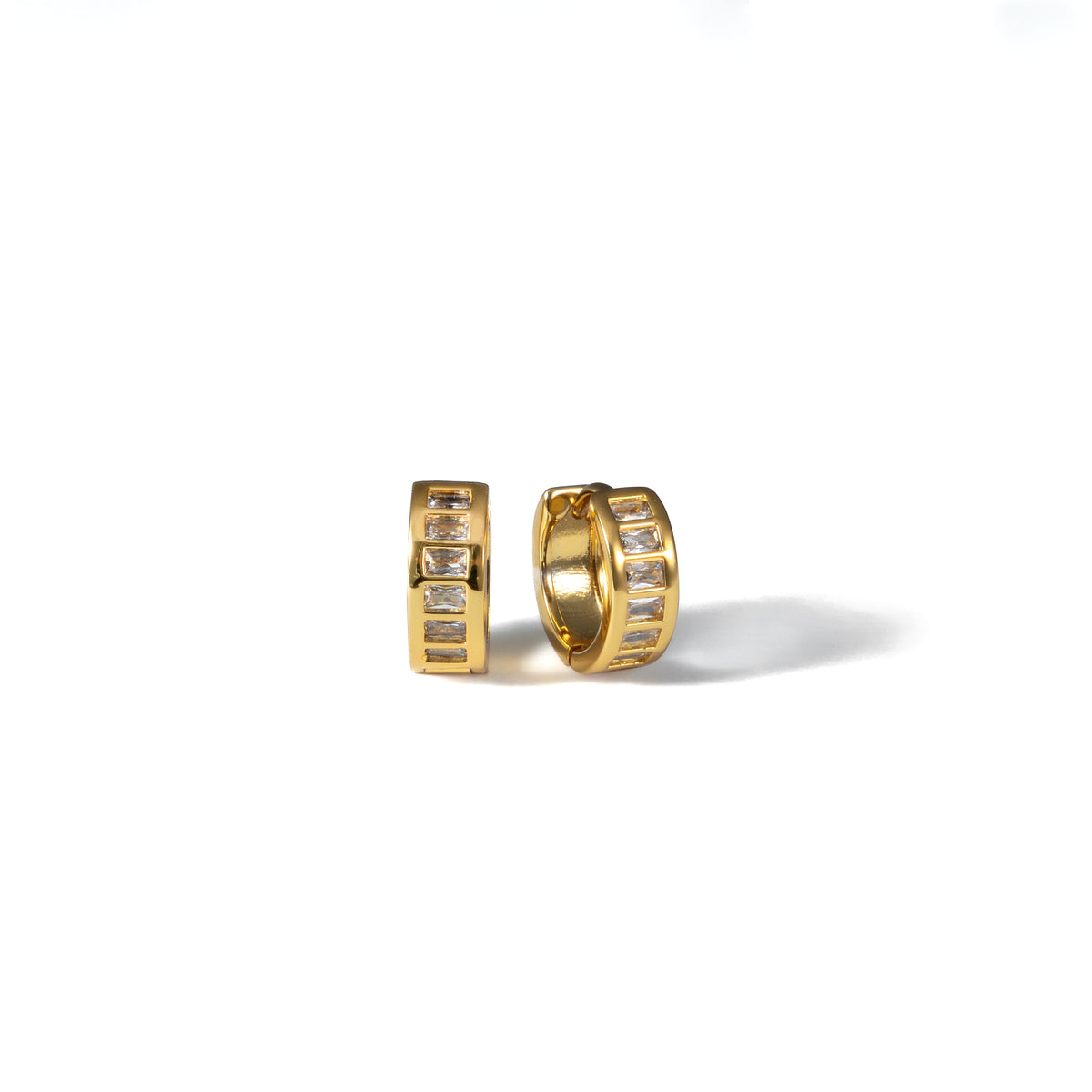 18K Gold Baguette Huggie Earrings