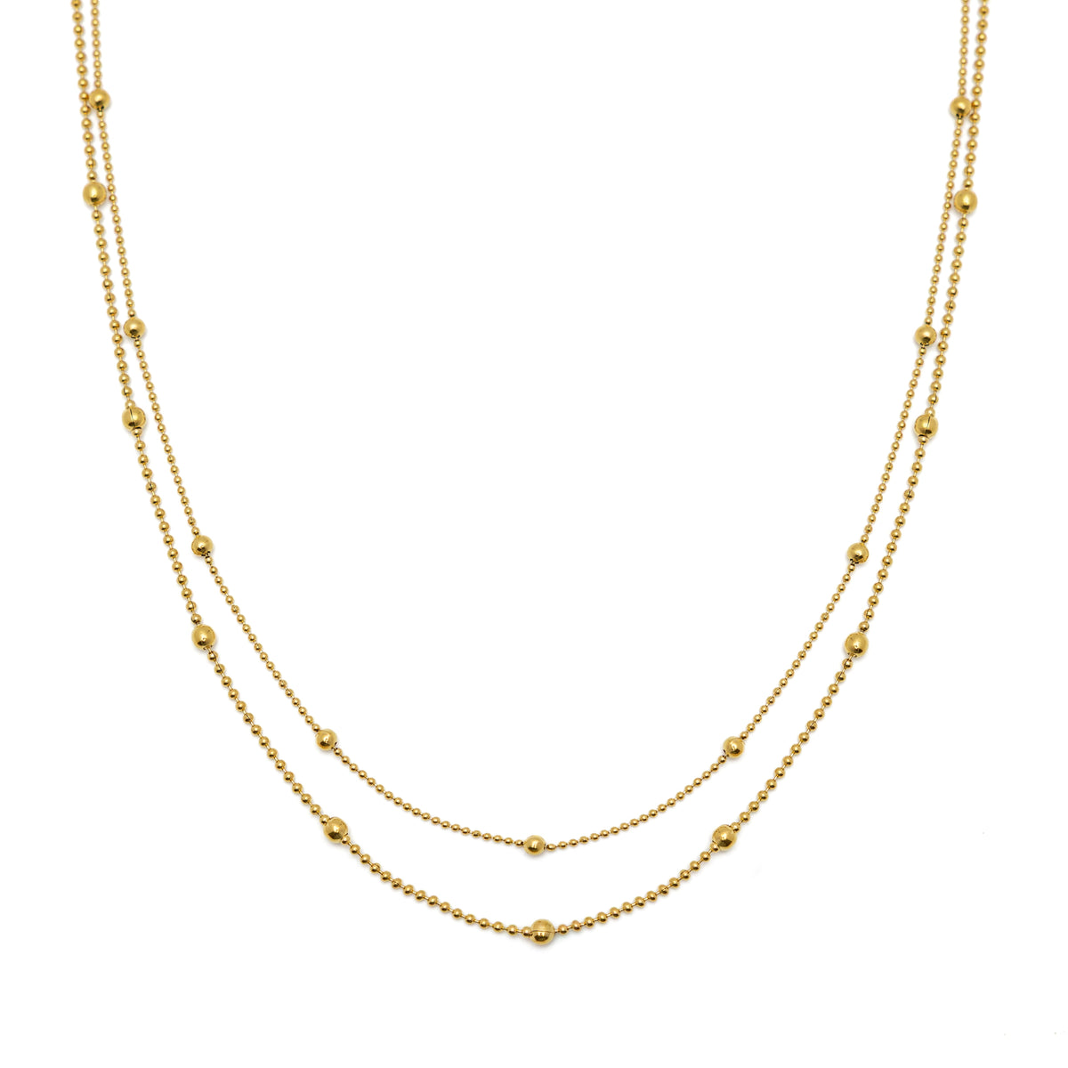 Waterproof Gold Double Beaded Chain Necklace