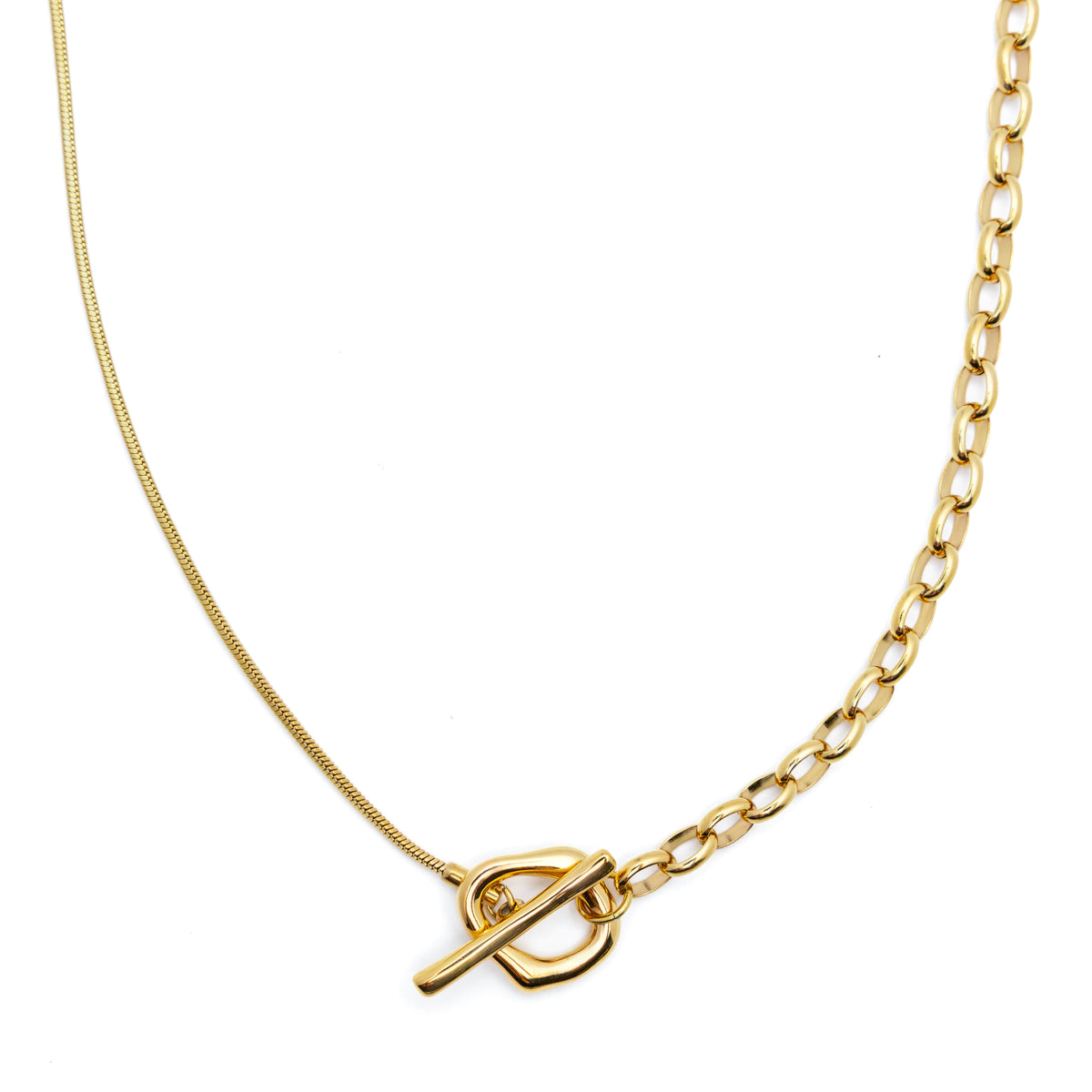 Waterproof Gold Dual Chain Toggle Necklace