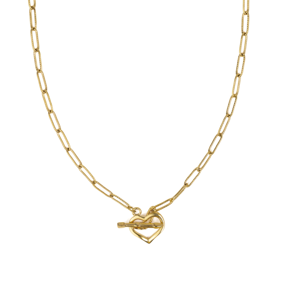 Waterproof Gold Heart Toggle Necklace