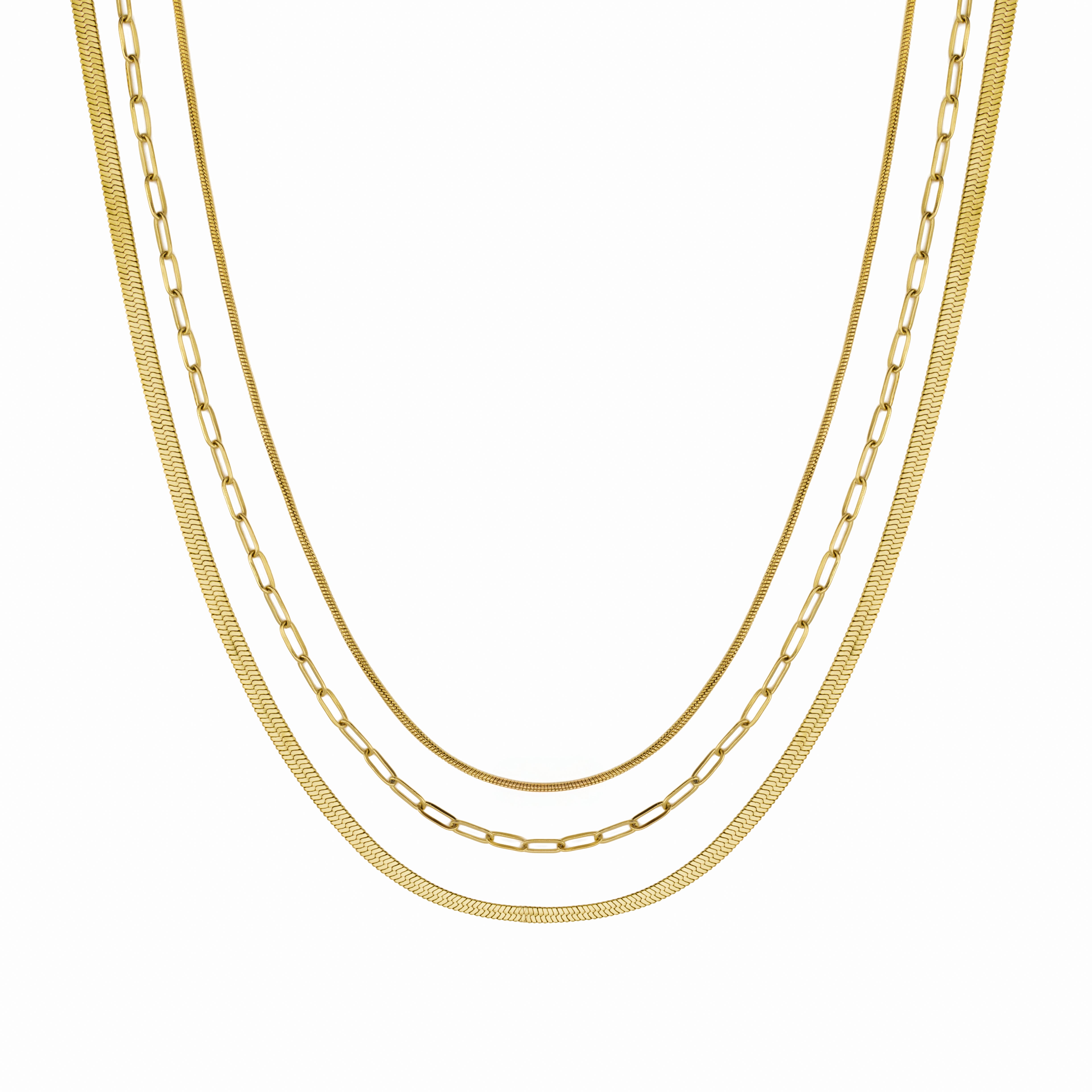 Waterproof Gold 3 in 1 Paperclip Necklace
