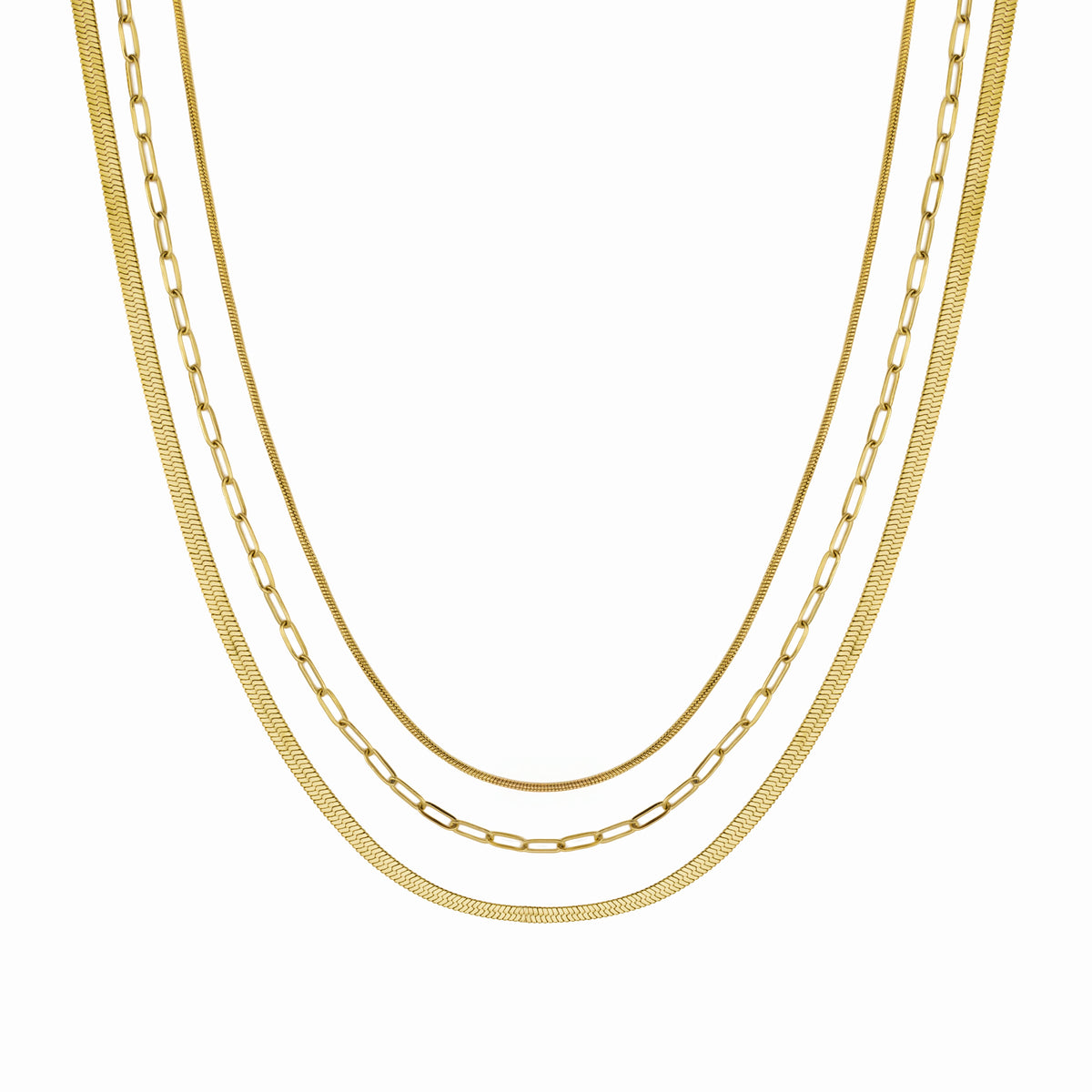 Waterproof Gold 3 in 1 Paperclip Necklace