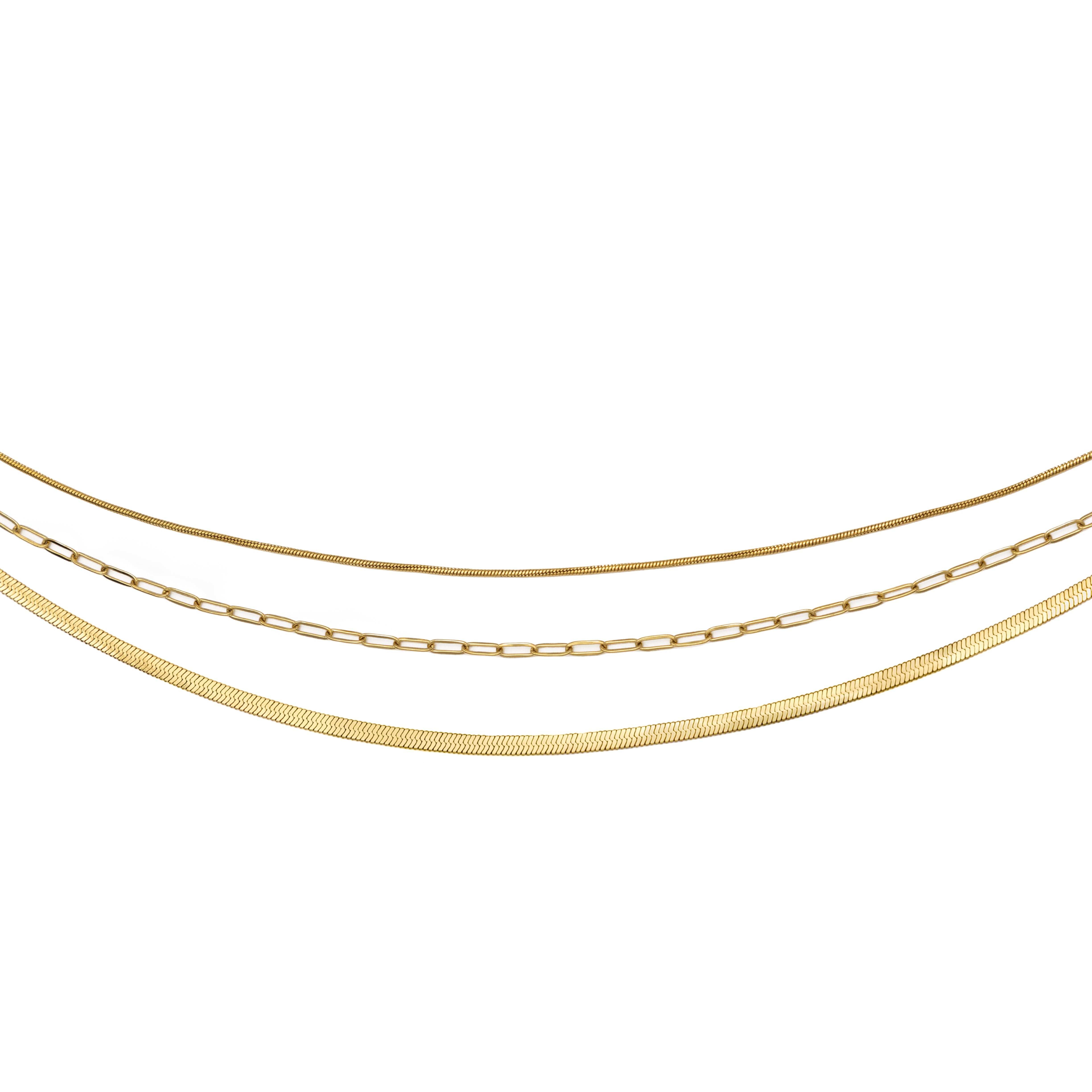Waterproof Gold Triple Paperclip Necklace