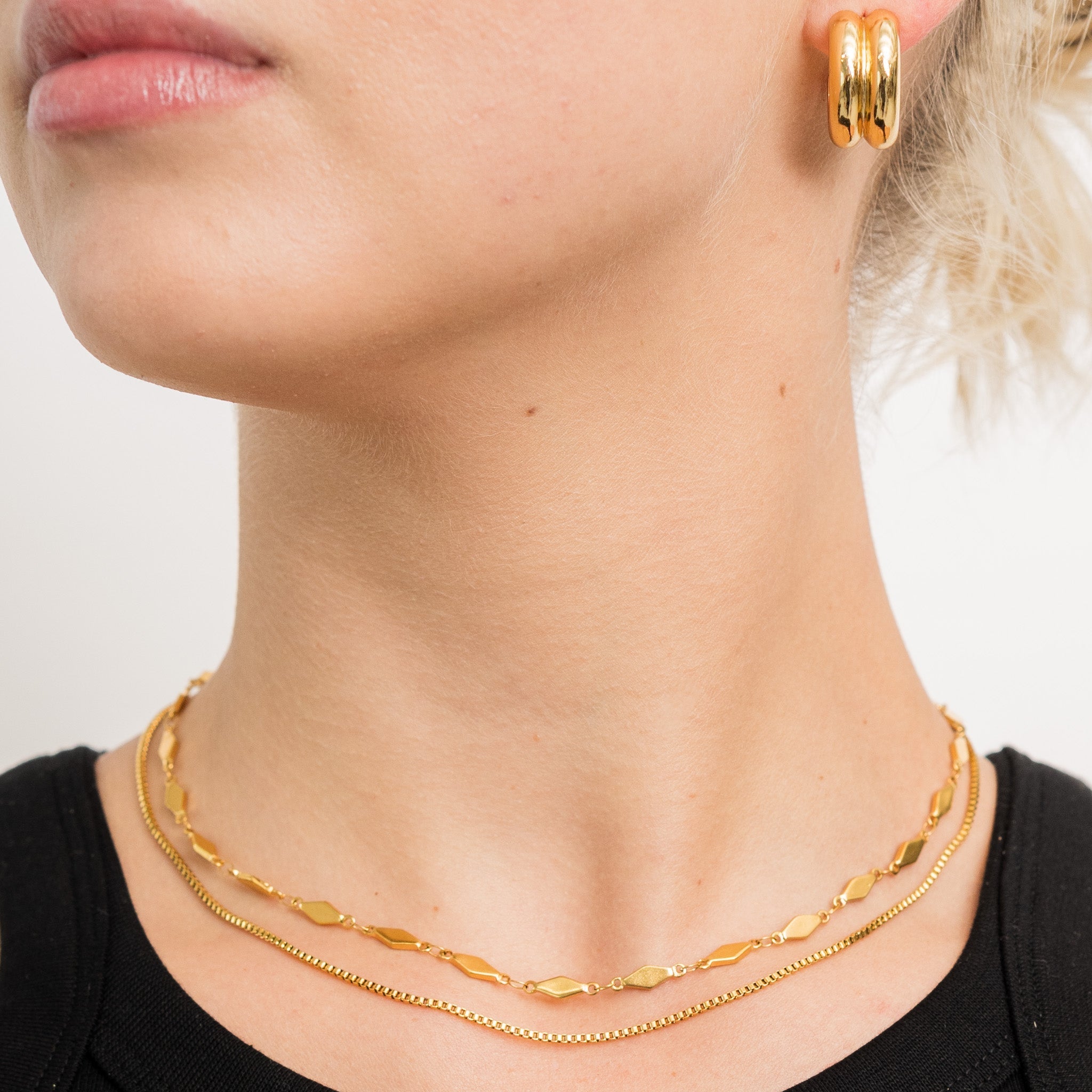 Waterproof Gold Box Chain Layered Necklace