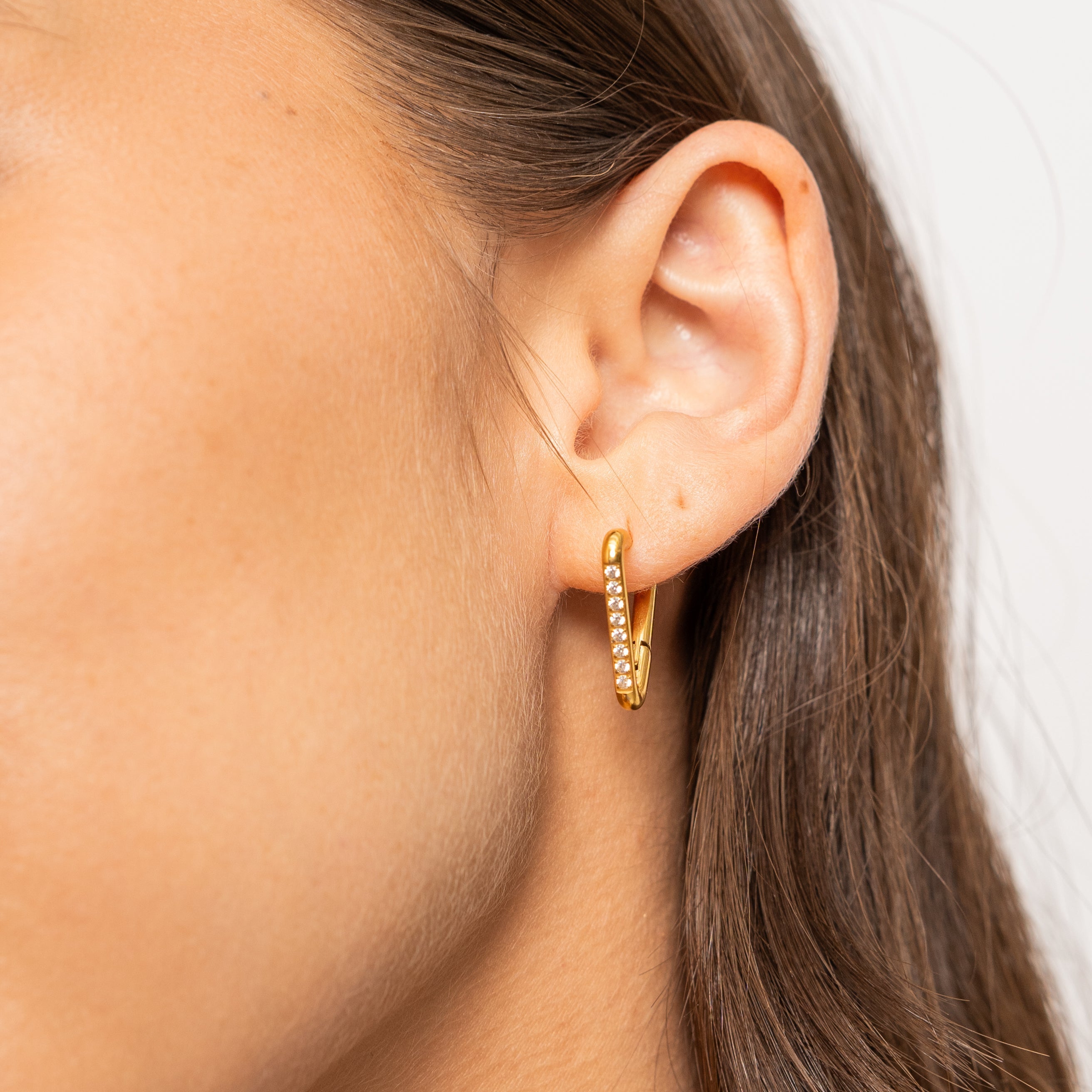 Waterproof Gold Triangle Diamond Hoops