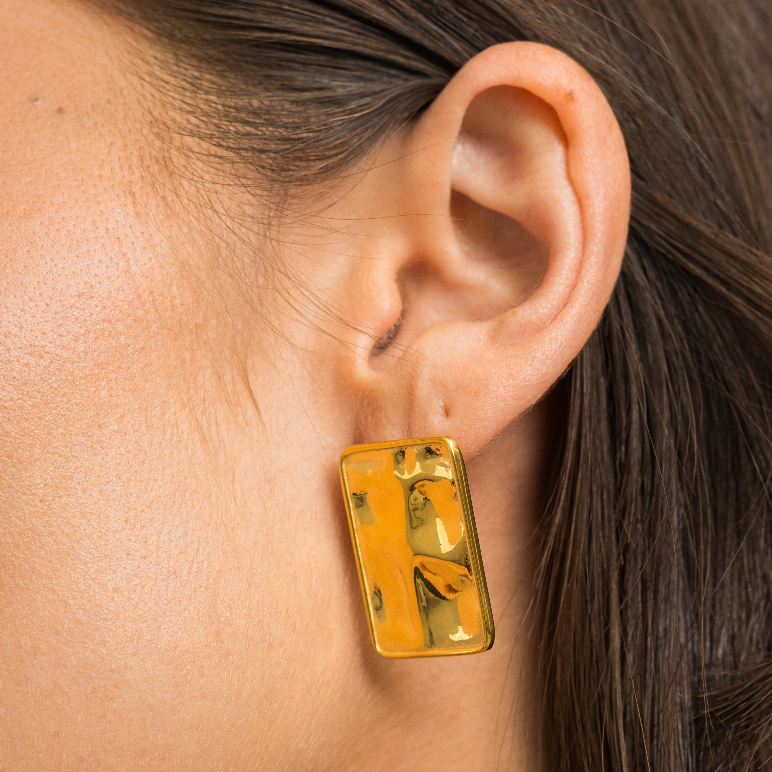 Waterproof Gold Statement Rectangular Earrings