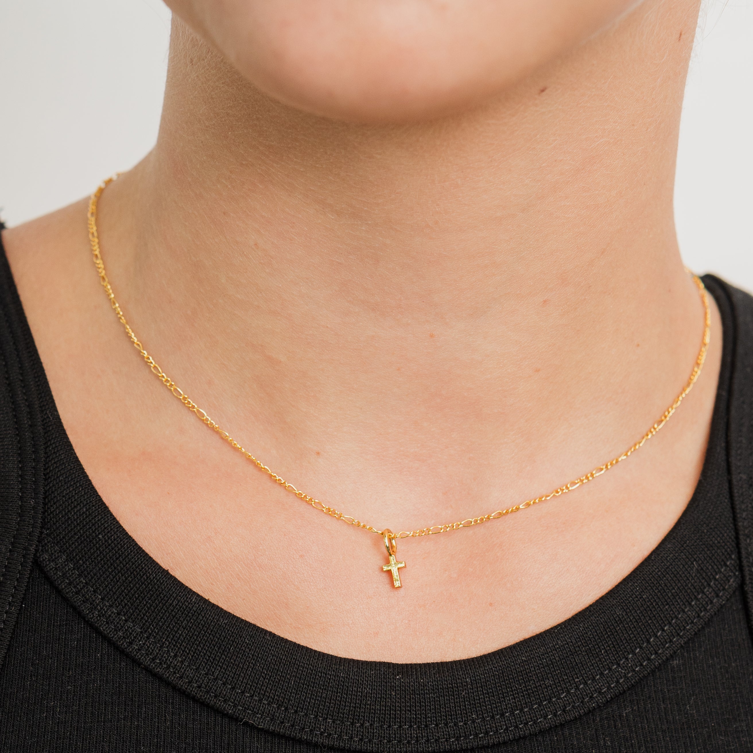 24K Gold Dainty Cross Pendant Necklace