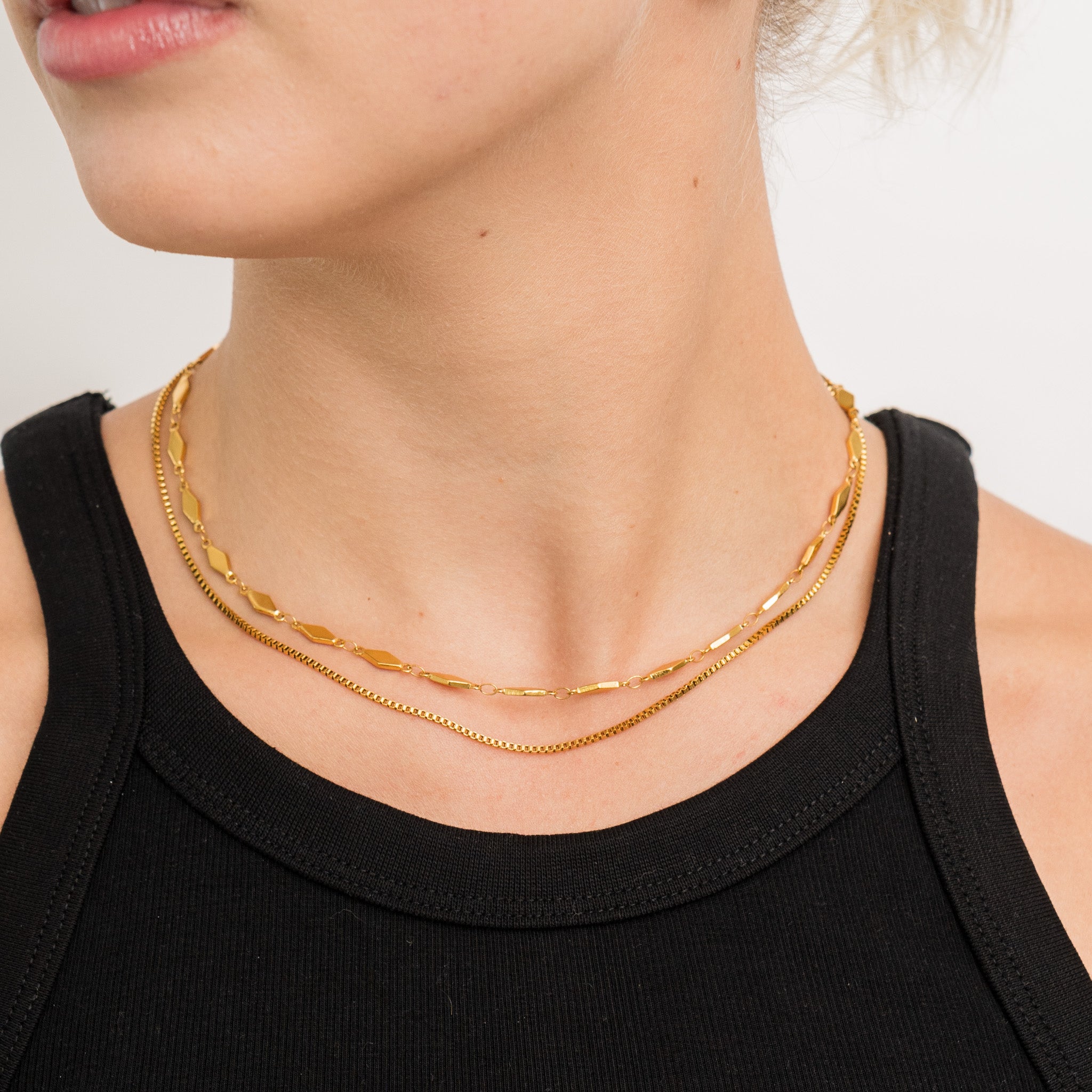 Waterproof Gold Box Chain Layered Necklace