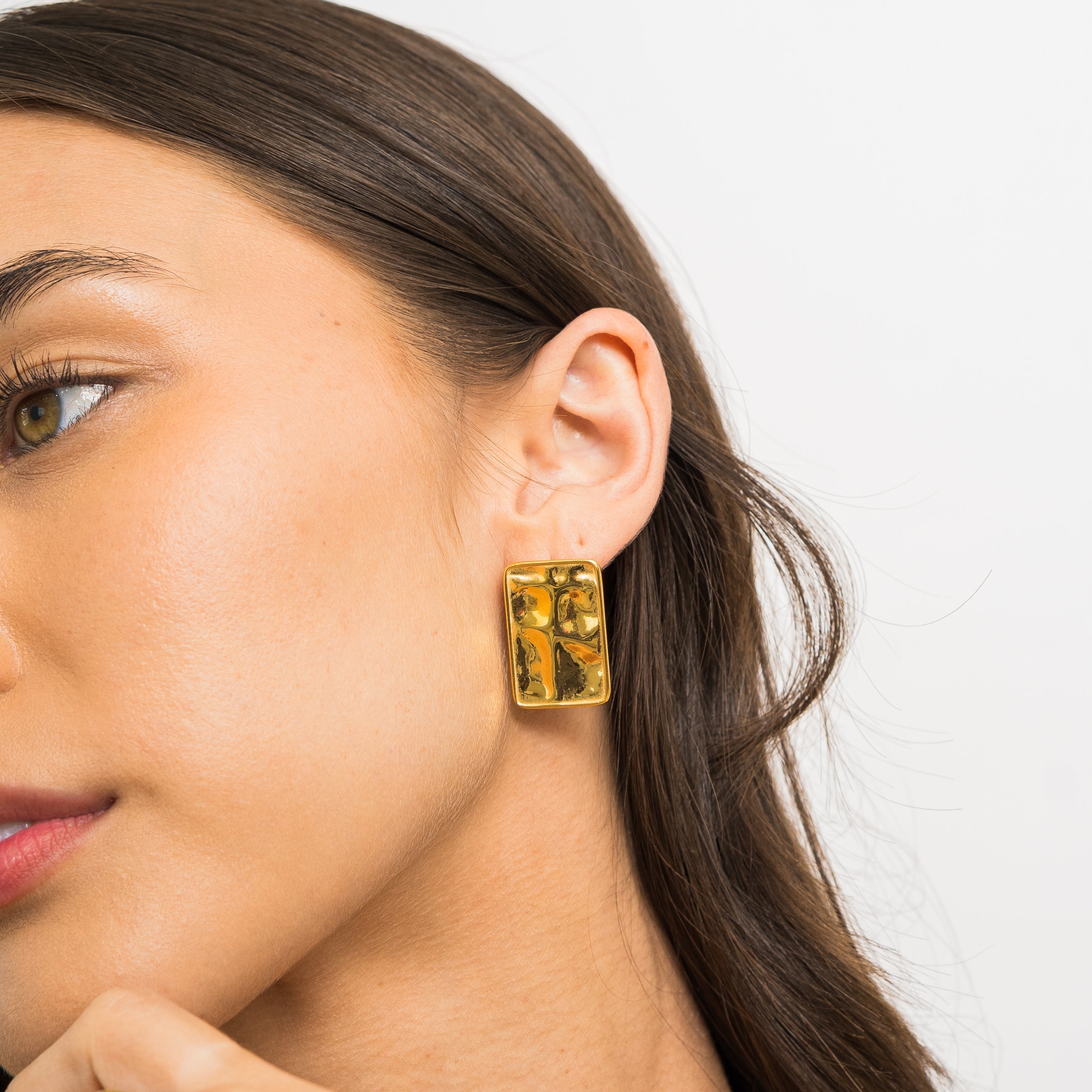 Waterproof Gold Statement Rectangular Earrings