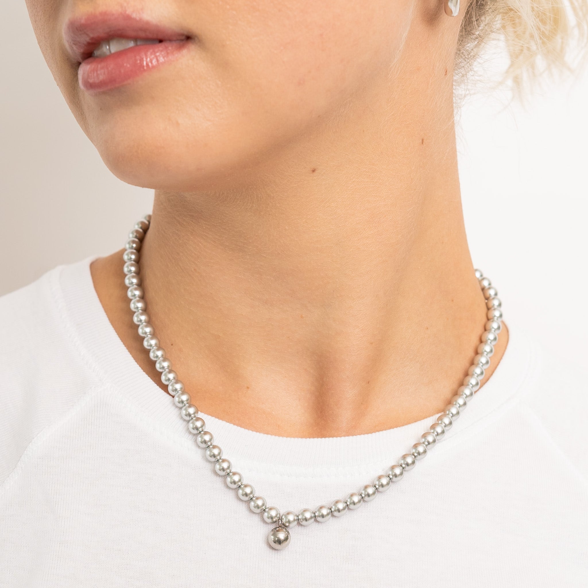 Waterproof Silver Pearls Necklace