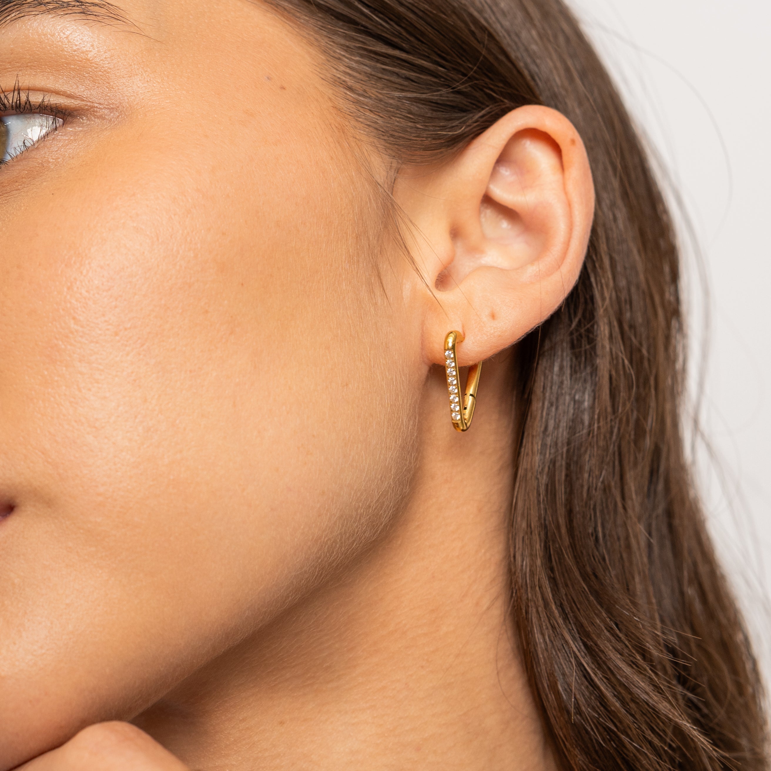 Waterproof Gold Triangle Diamond Hoops