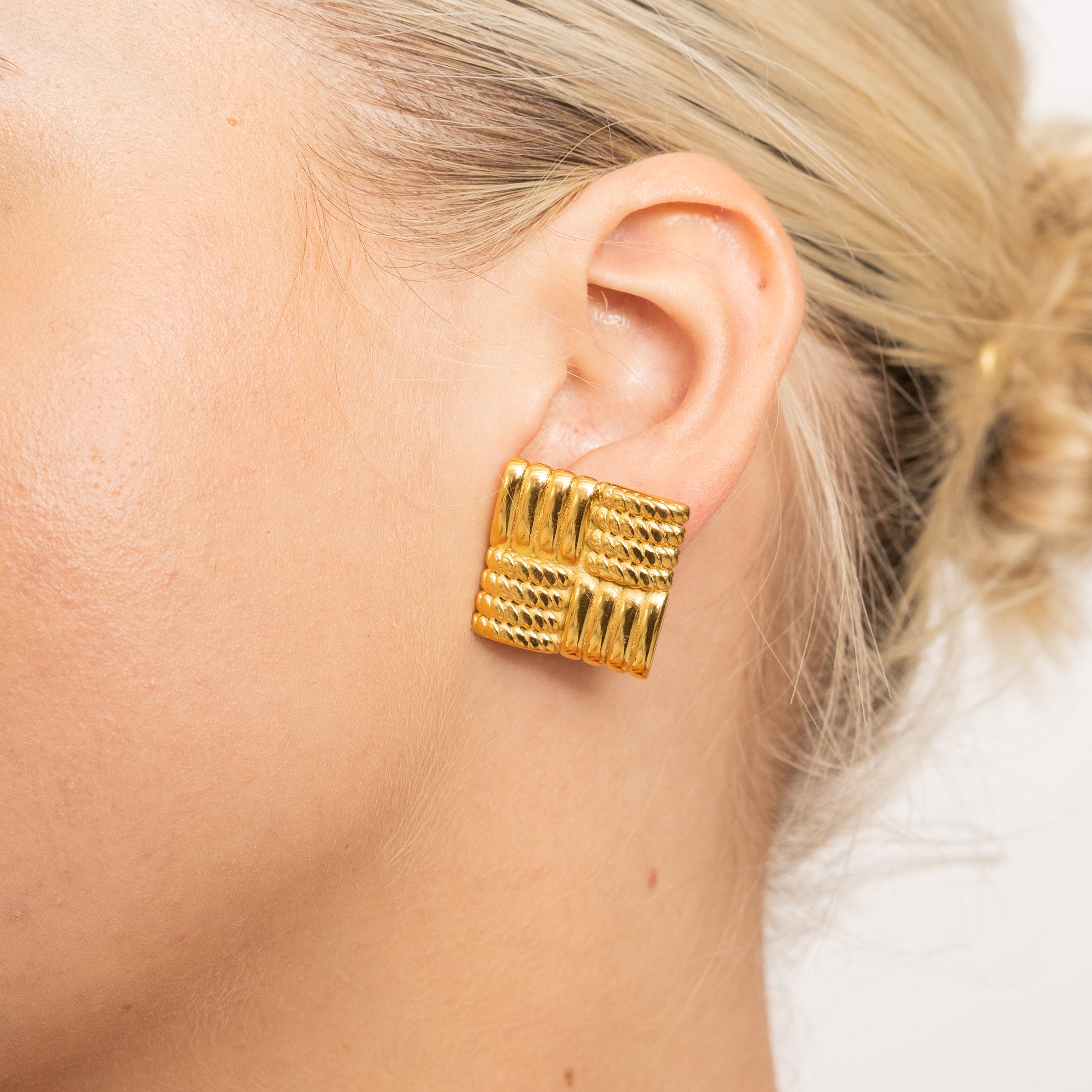 Waterproof Gold Statement Square Earrings