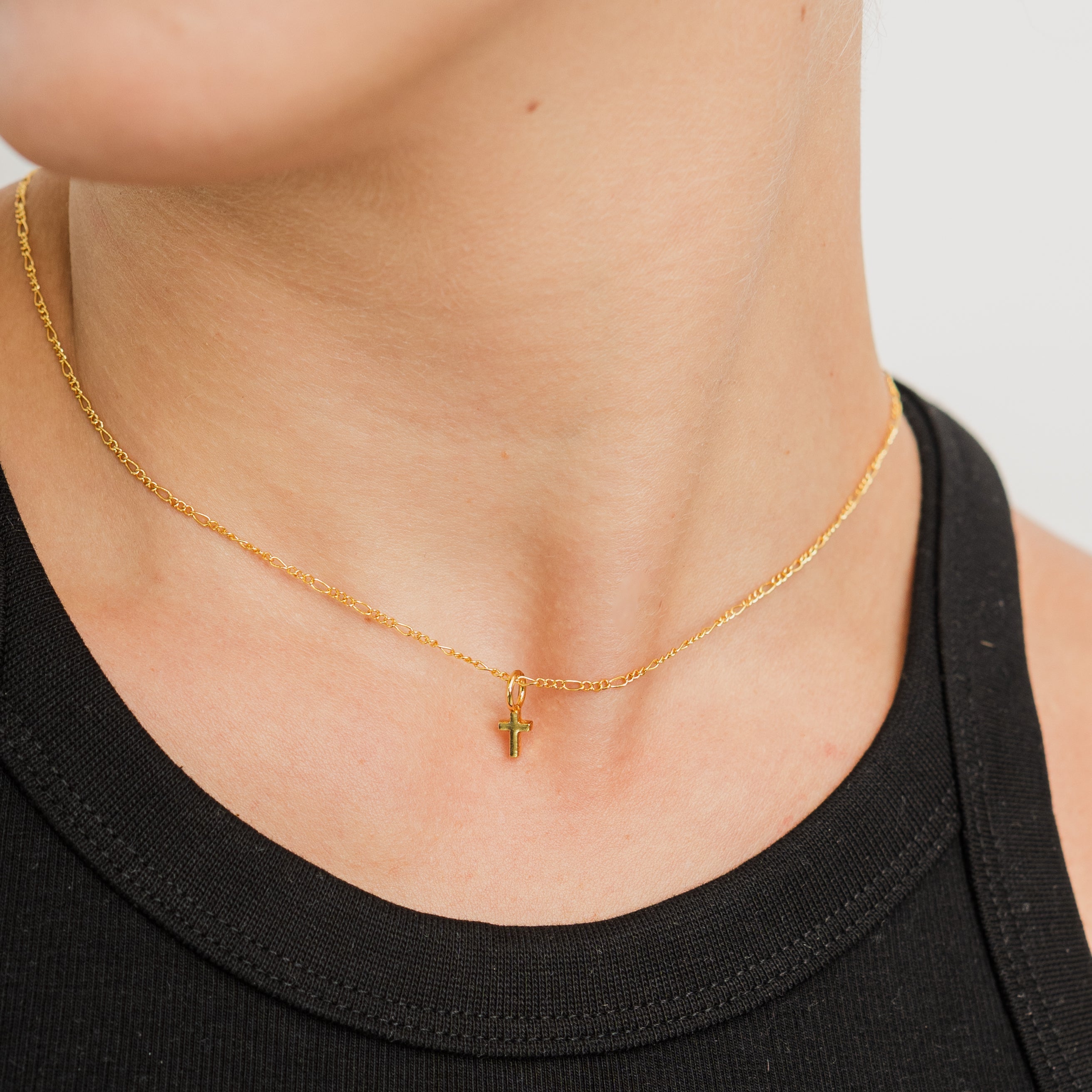 24K Gold Dainty Cross Pendant Necklace
