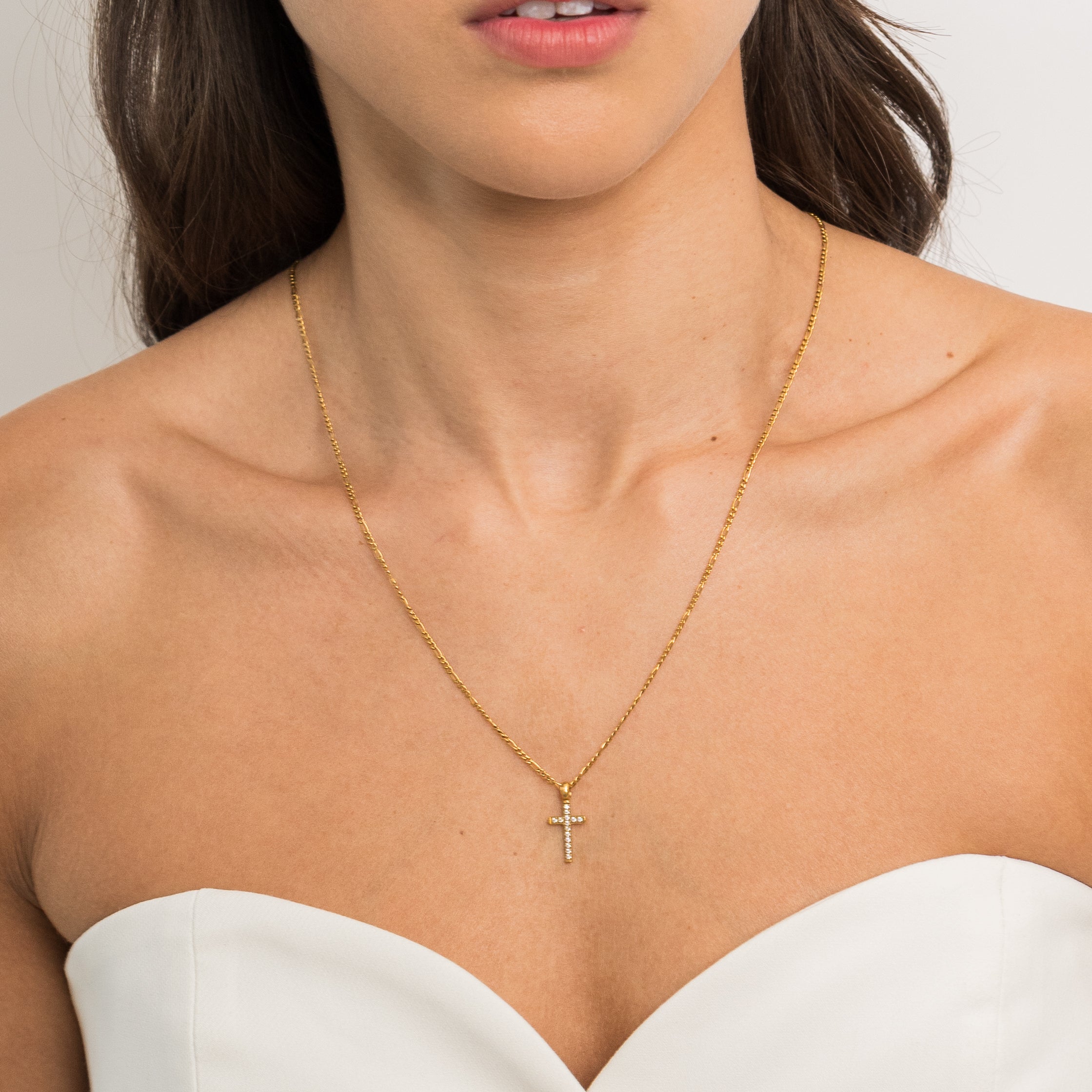 Waterproof Gold Diamond Cross Pendant Necklace