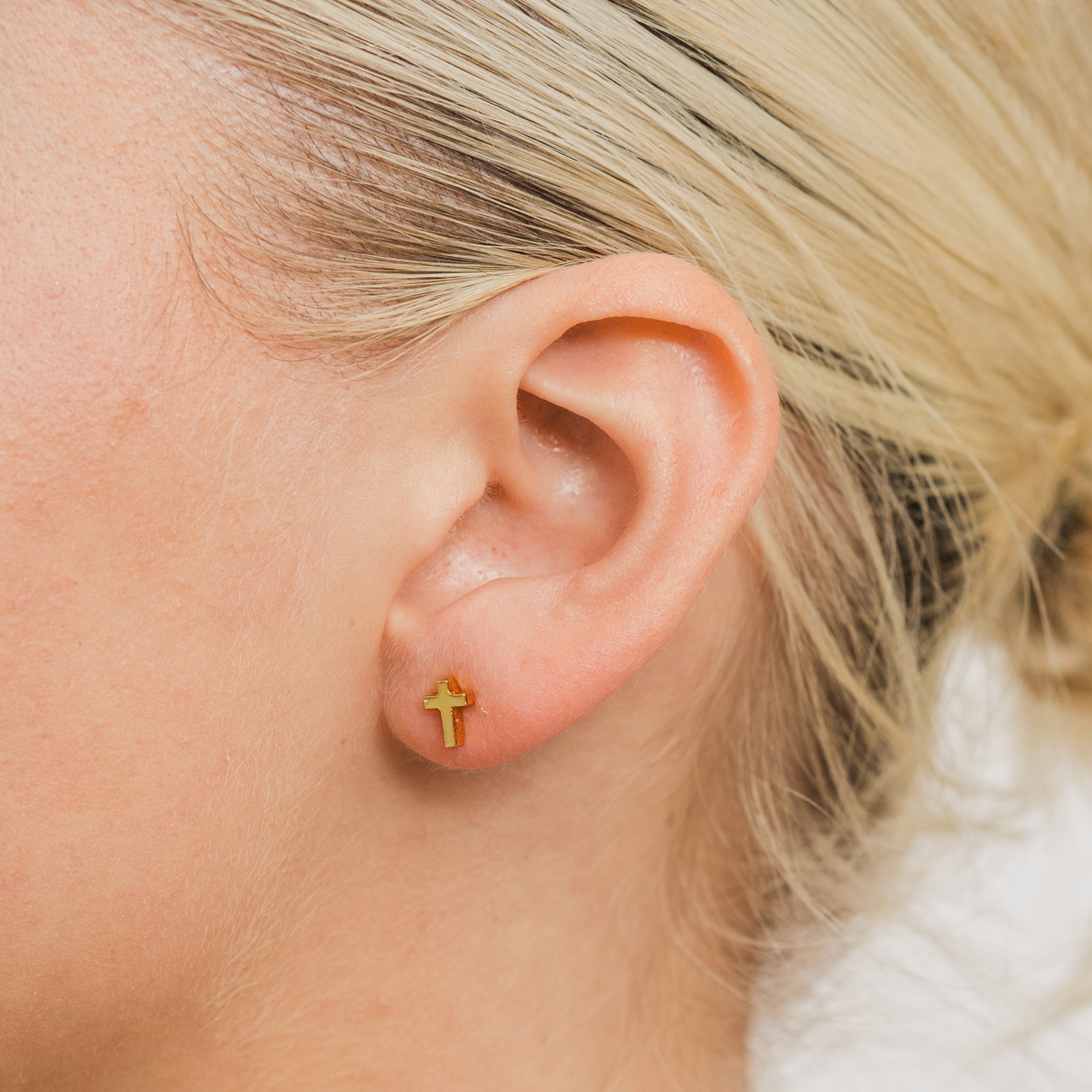 24K Gold Dainty Cross Studs