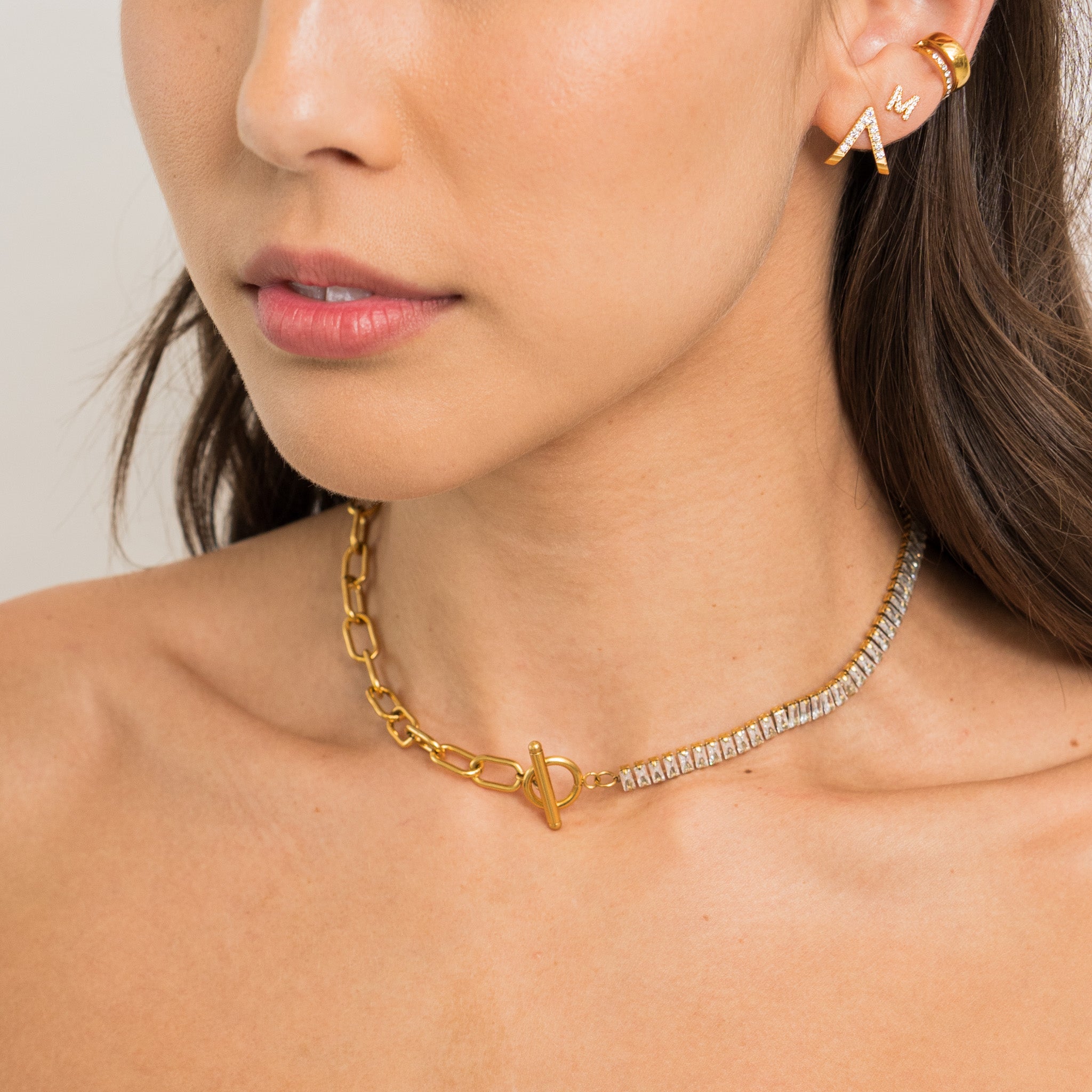 Waterproof Gold Tennis and Paperclip Choker