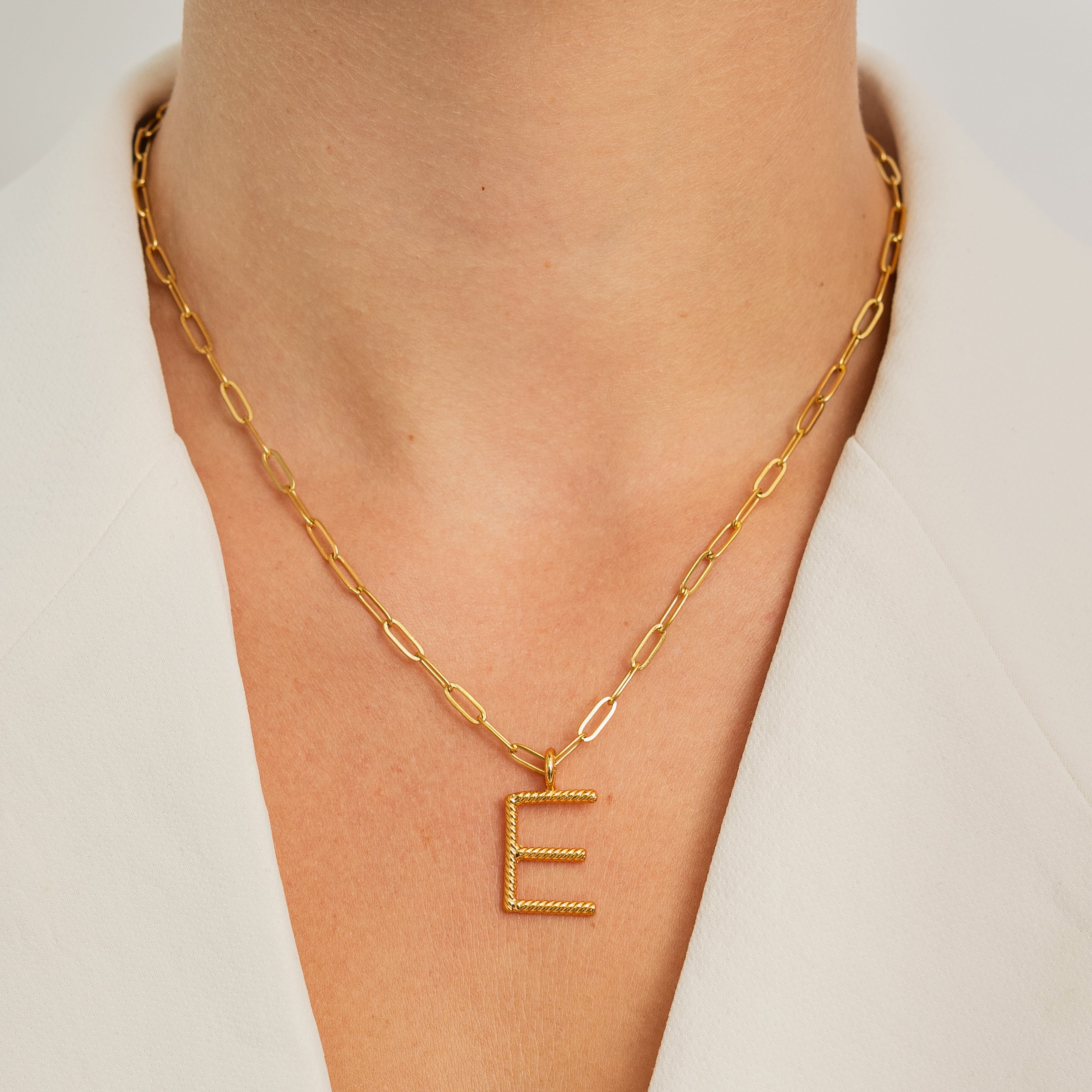 24K Gold Aspen Initial Paperclip Chain Necklace