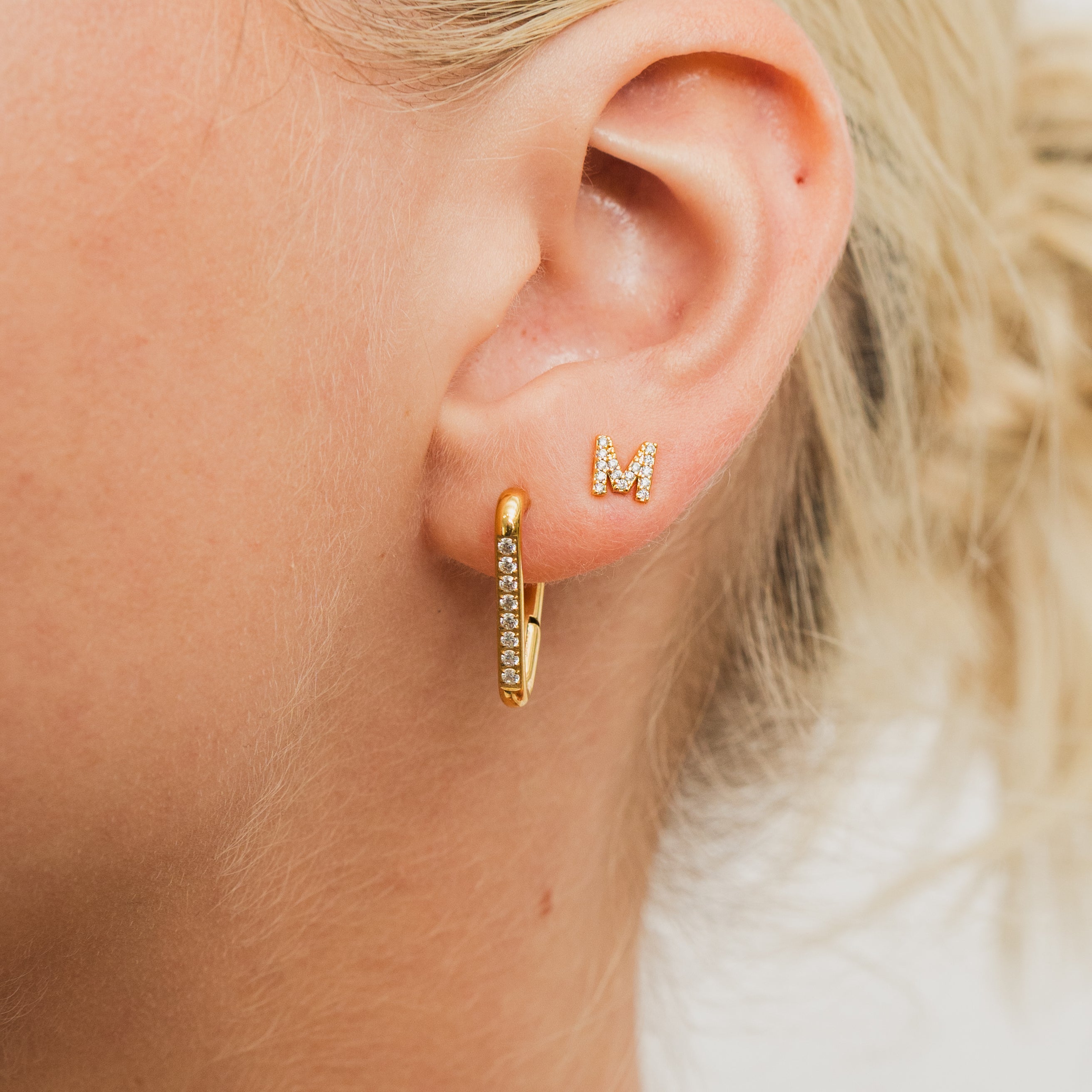 18K Gold Shiny Initial Studs - Set of 16